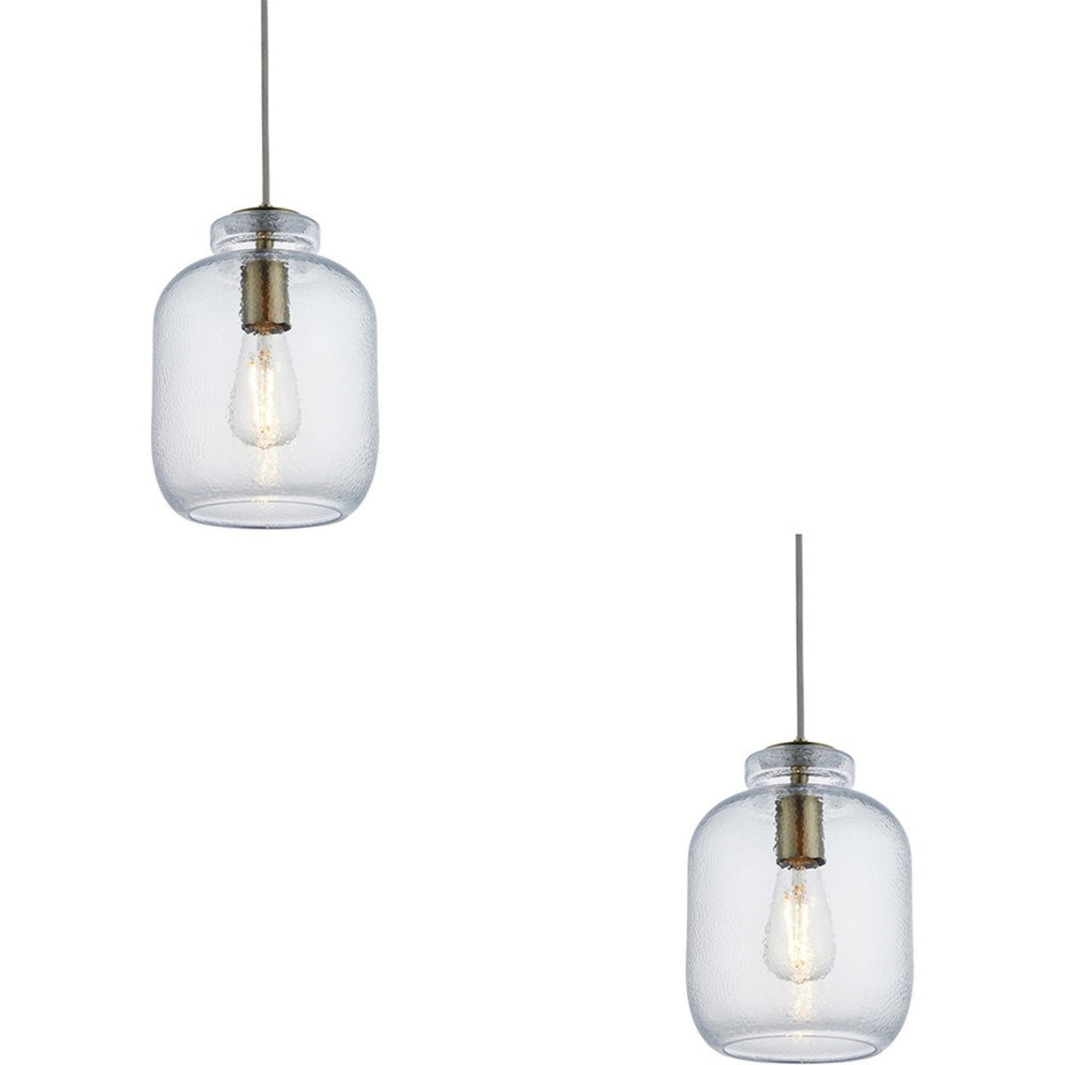 Loops Direct Set of 2 Glass Pendant Lights - Antique Brass