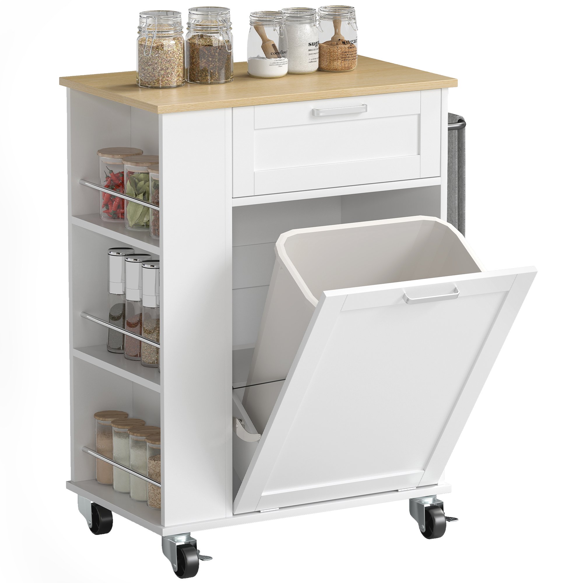 HOMCOM Kitchen Storage Trolley with Drawer and Towel Rail - White