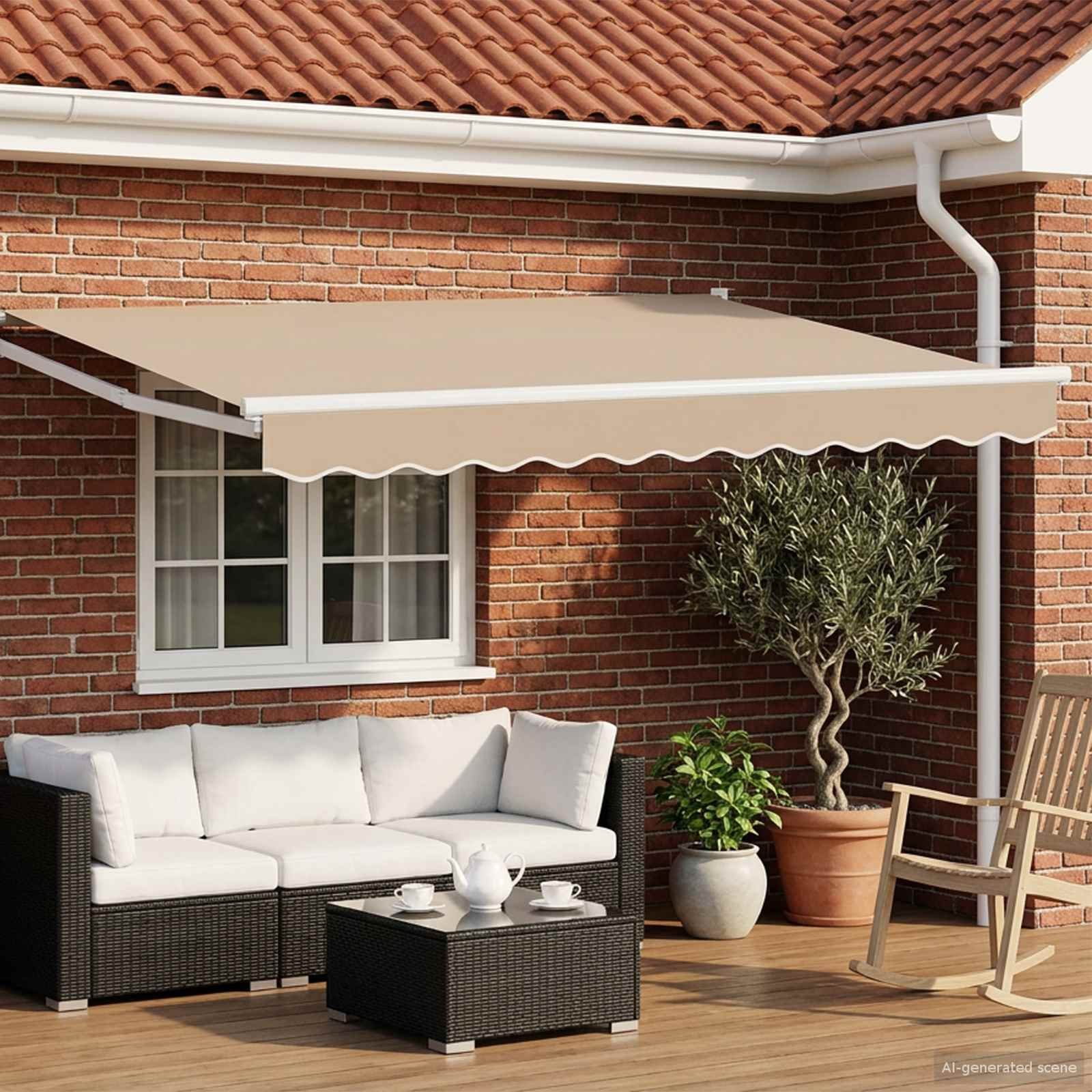 Walplus Electric Aluminium Retractable Awning - Beige and White - 300 x 250 cm