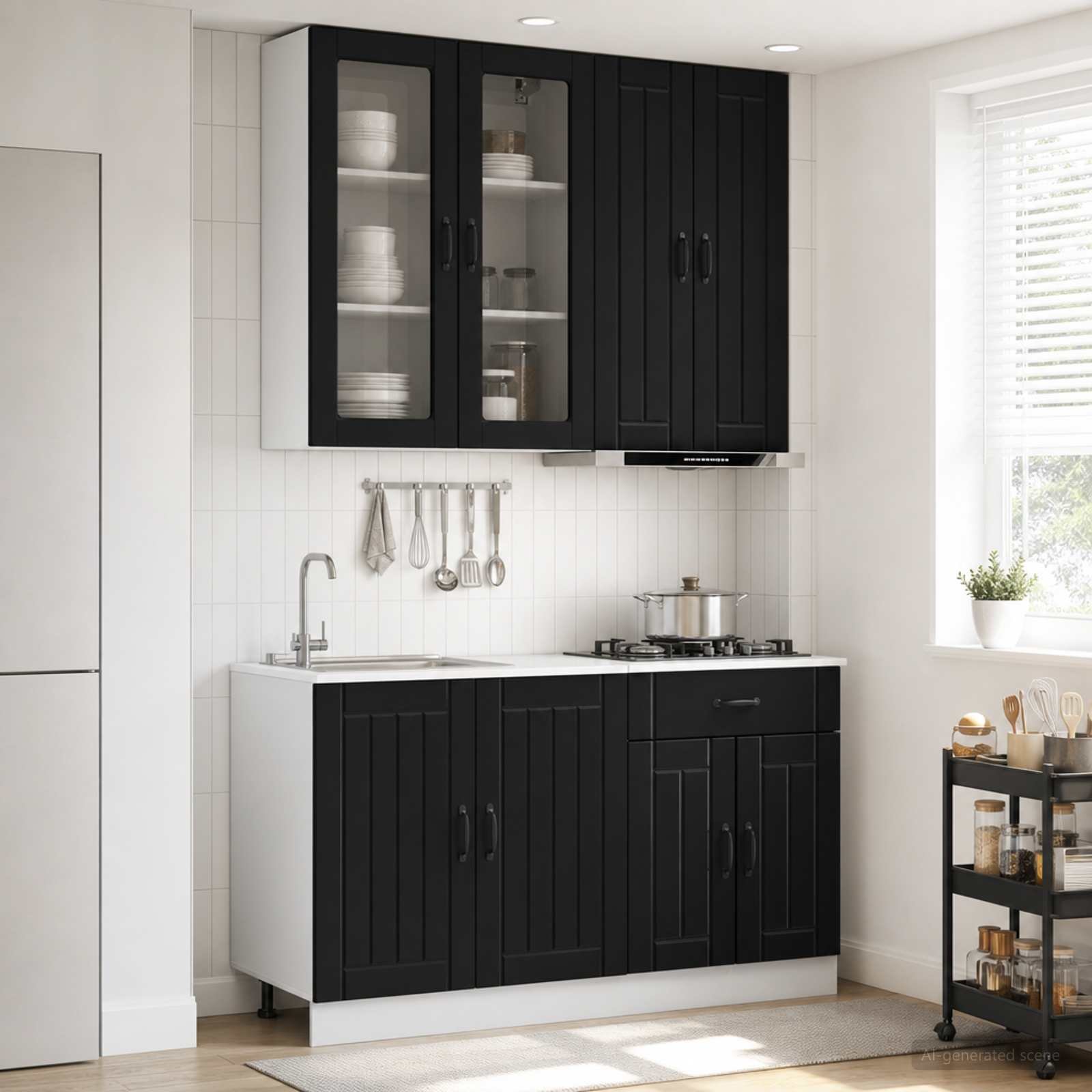 Walplus 4 Piece Engineered Wood Kitchen Unit Set - Black