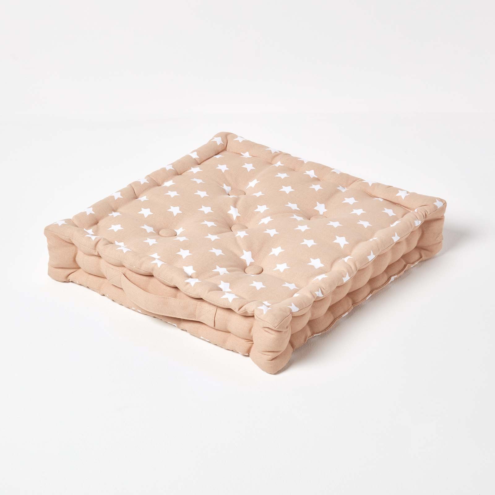 Homescapes Cotton Stars Floor Cushion – 40 x 40 cm – Beige
