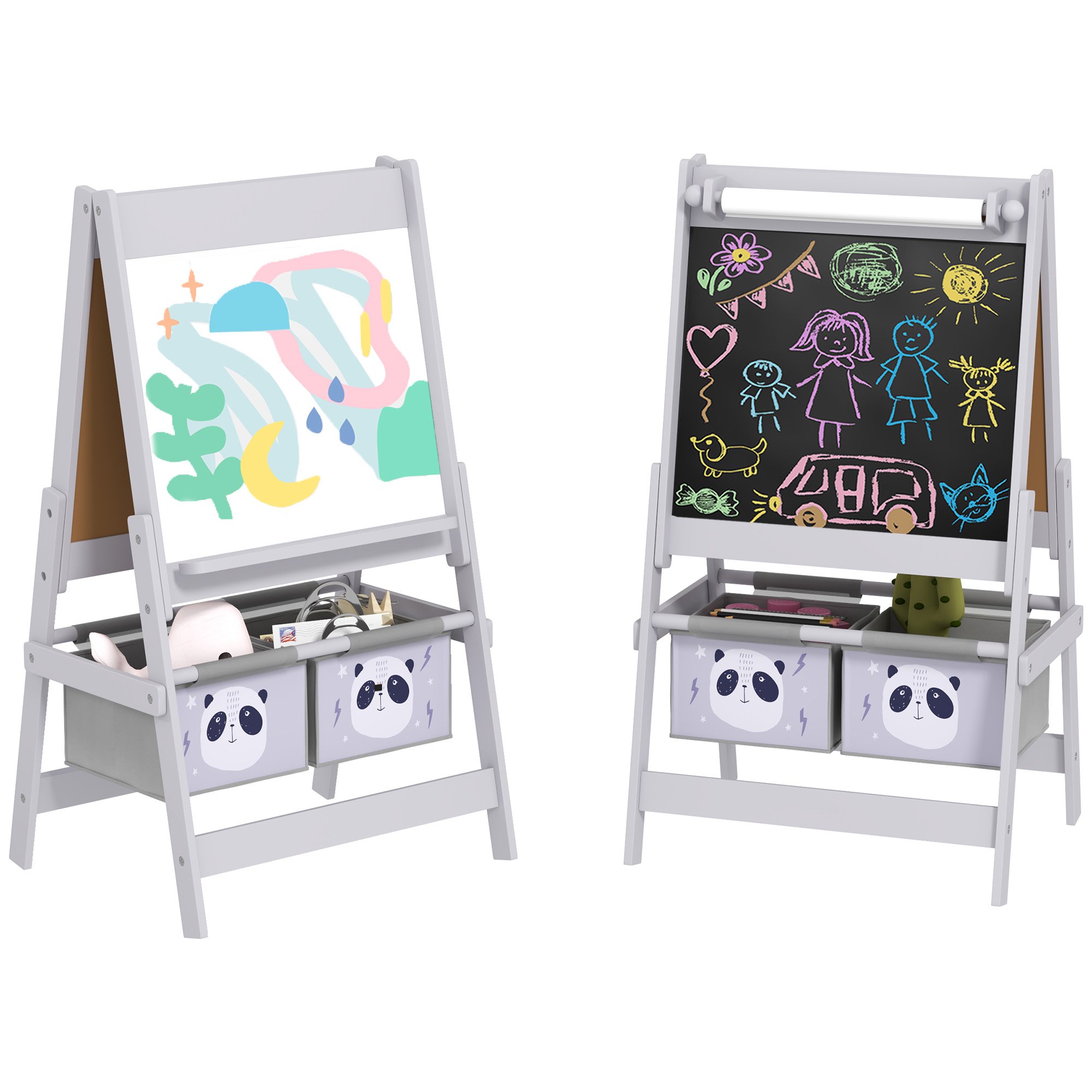 AIYAPLAY 3 in 1 Paper Roll Chalkboard Whiteboard Baskets Kids Easel - Grey