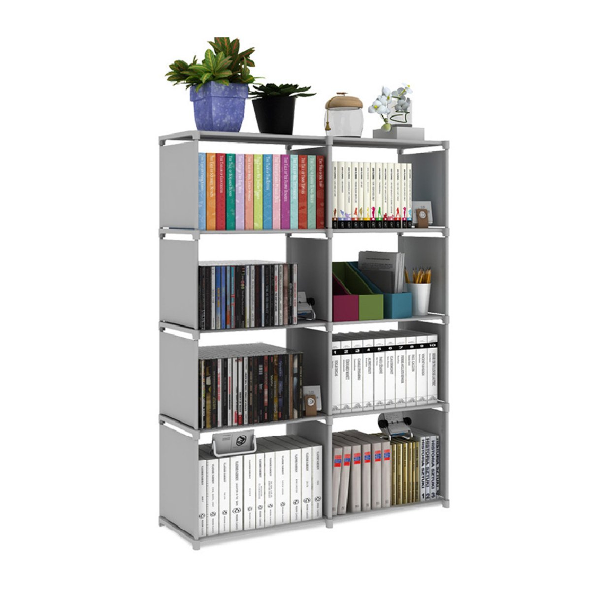 Living and Home Open Style 8 Compartment Bookcase - Silver Grey