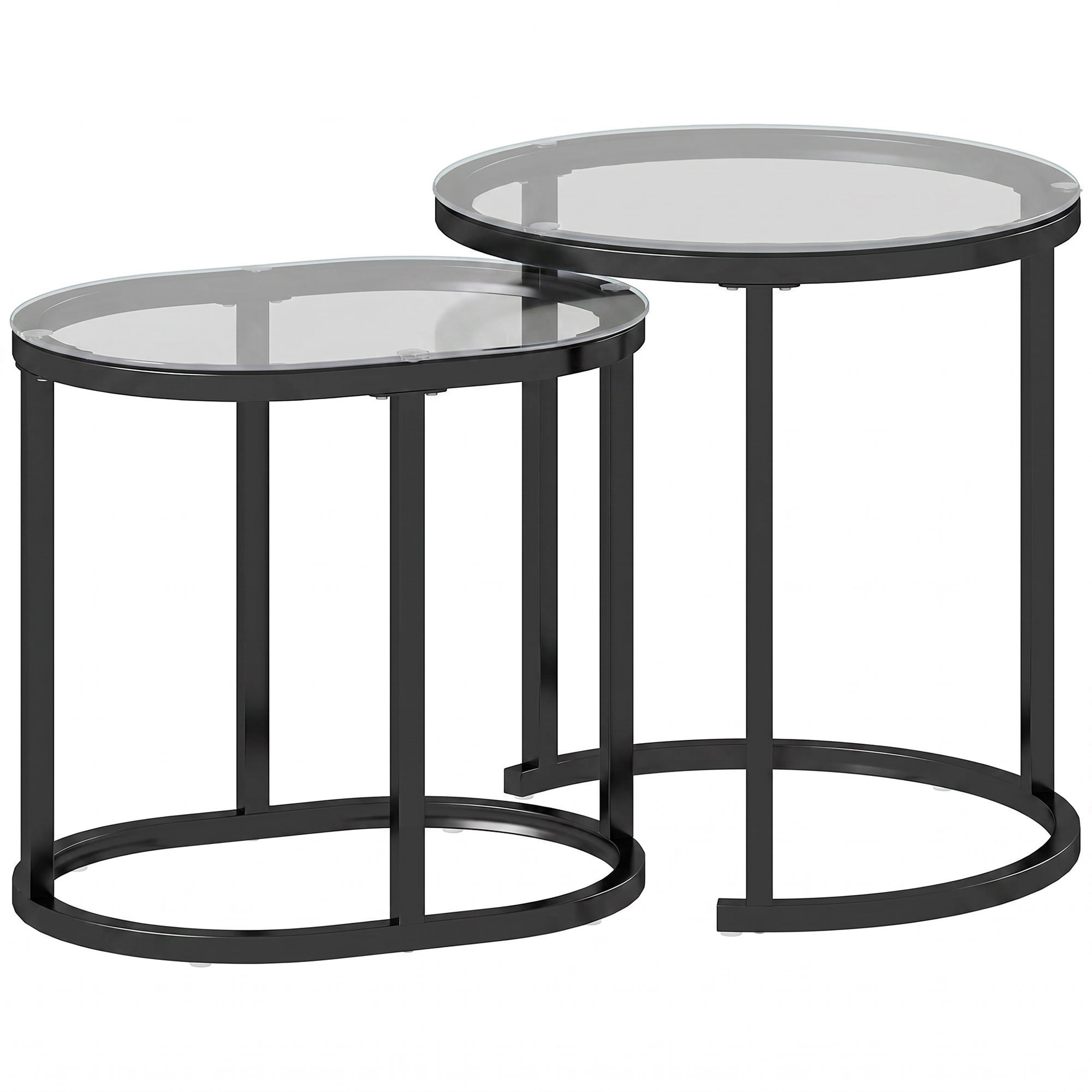 HOMCOM Set of 2 Tempered Glass Coffee Table - Black