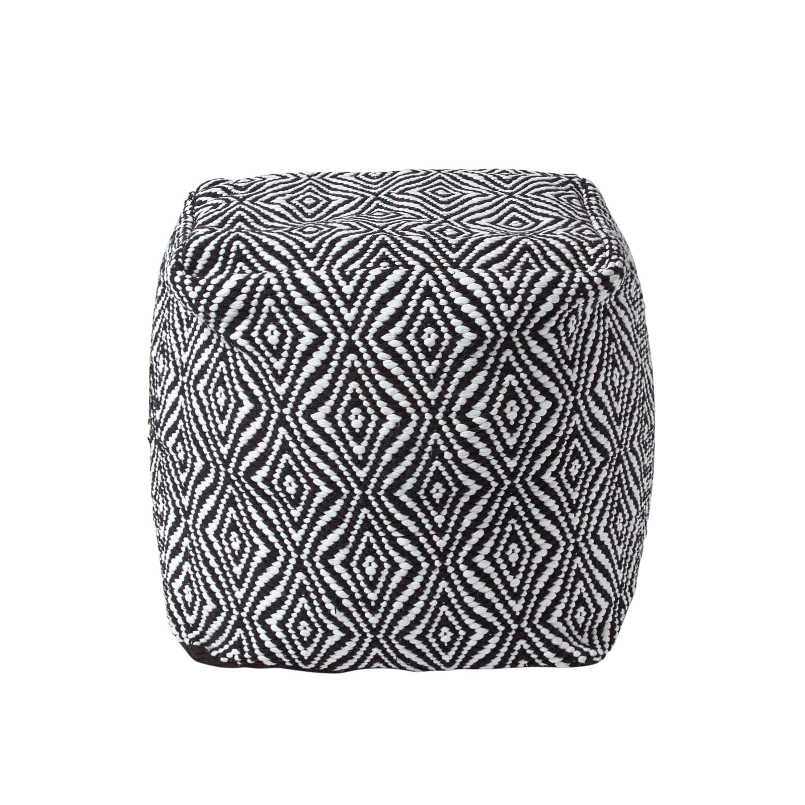 Homescapes Trance Diamond Pattern Bean Filled Pouffe – 40 cm – Black and White