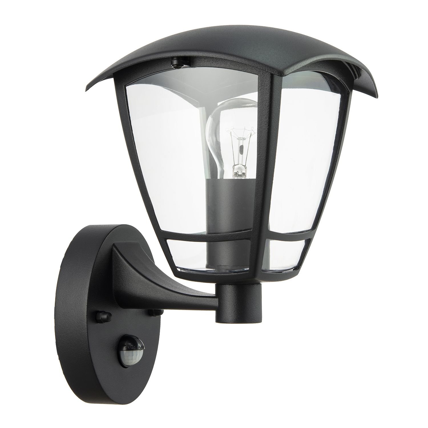 Happy Homewares Black Exterior PIR Sensor with Curved Outdoor Wall Light - 17cm