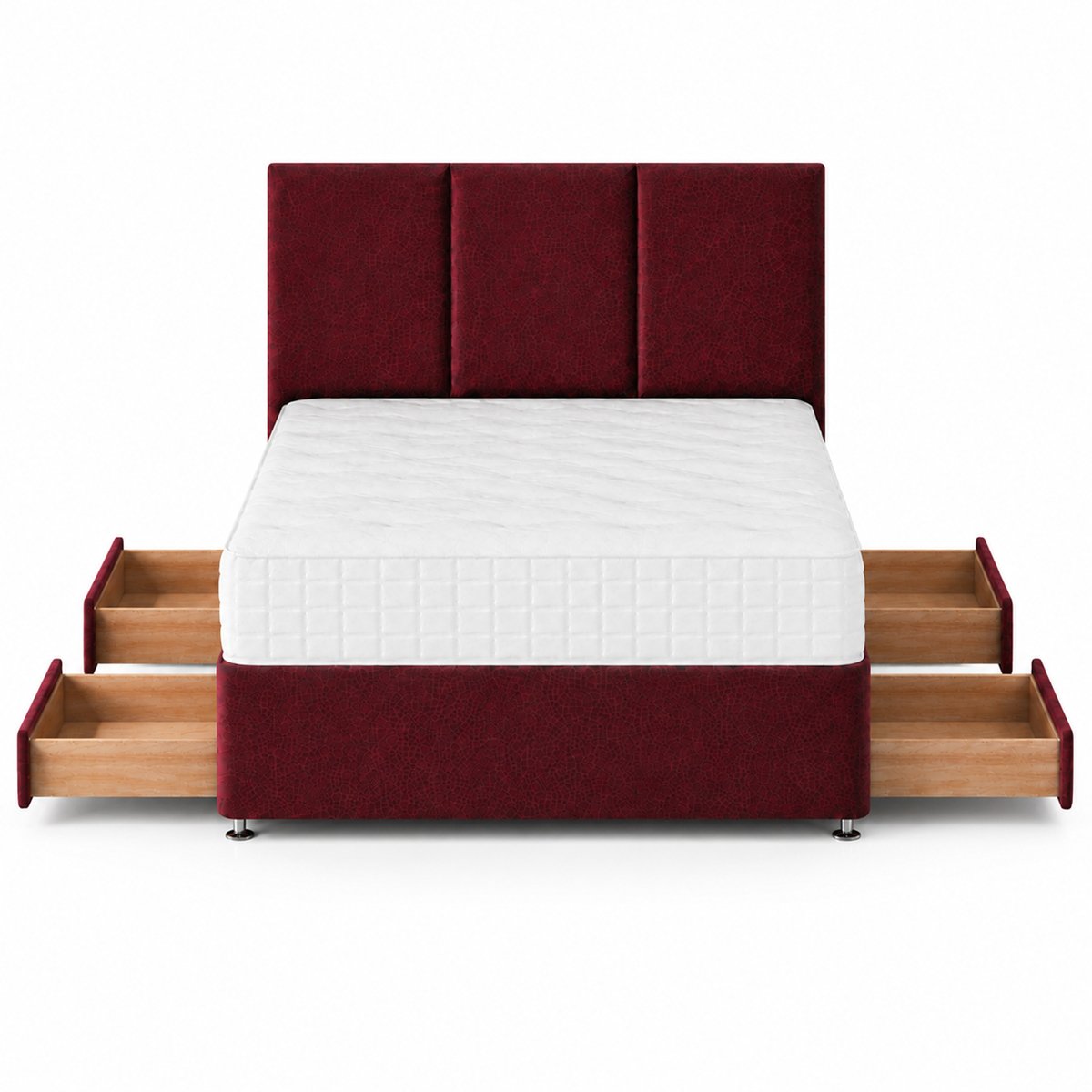 Comfy Deluxe 4ft6 Double   4 Drawer Plush Velvet Divan Bed Set -  Burgundy
