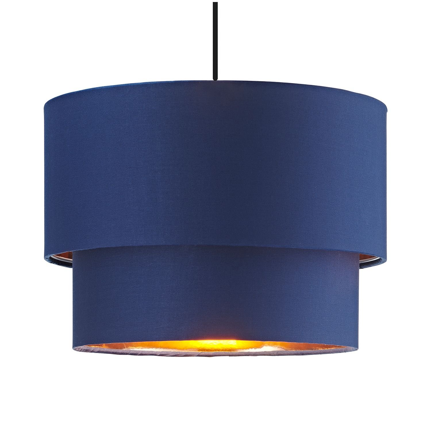 Happy Homewares Midnight Blue Cotton Fabric Double Tier Pendant Shade - 25cm