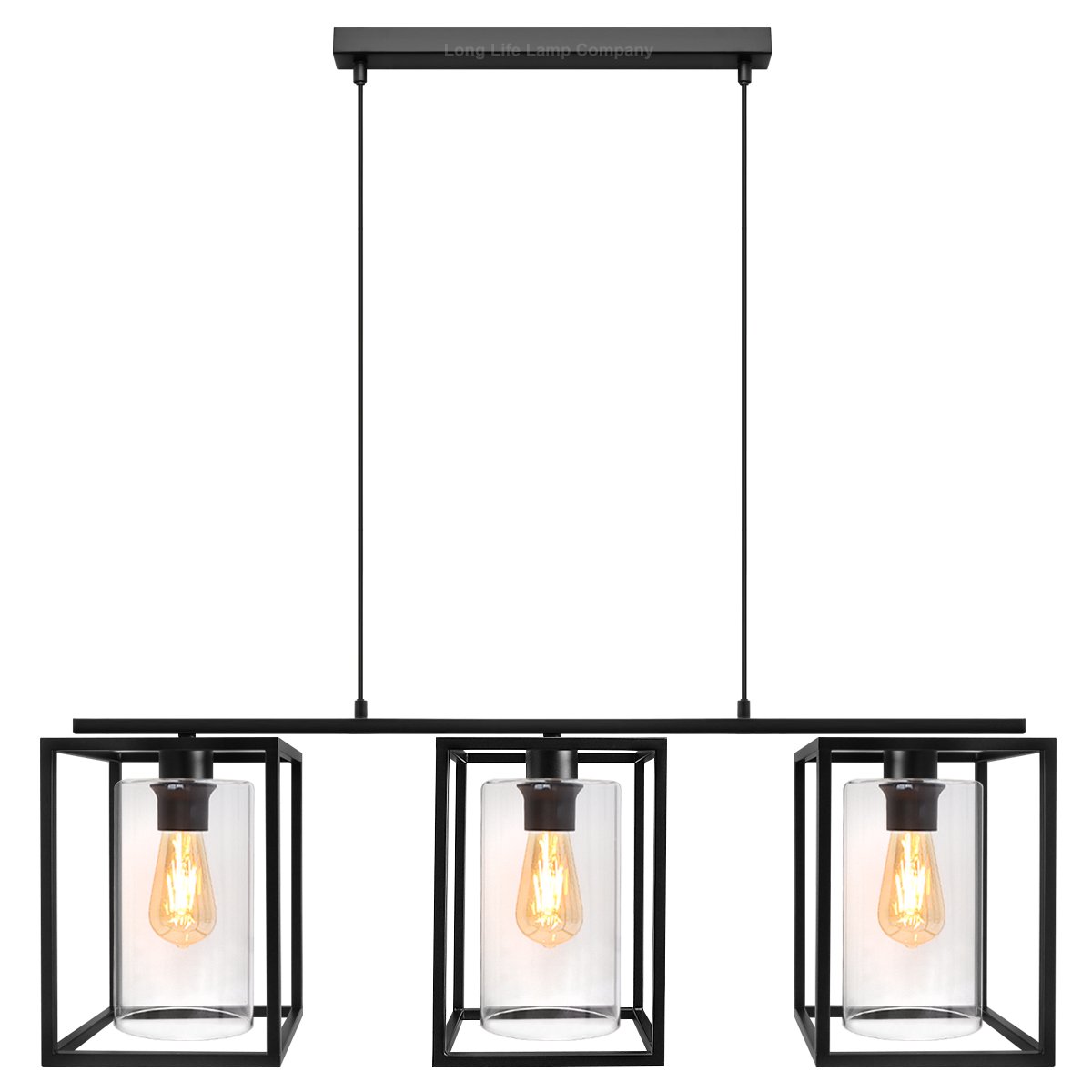 Energy Light Bulbs 3 Light Rectangular Lantern Ceiling Pendant Light - Black