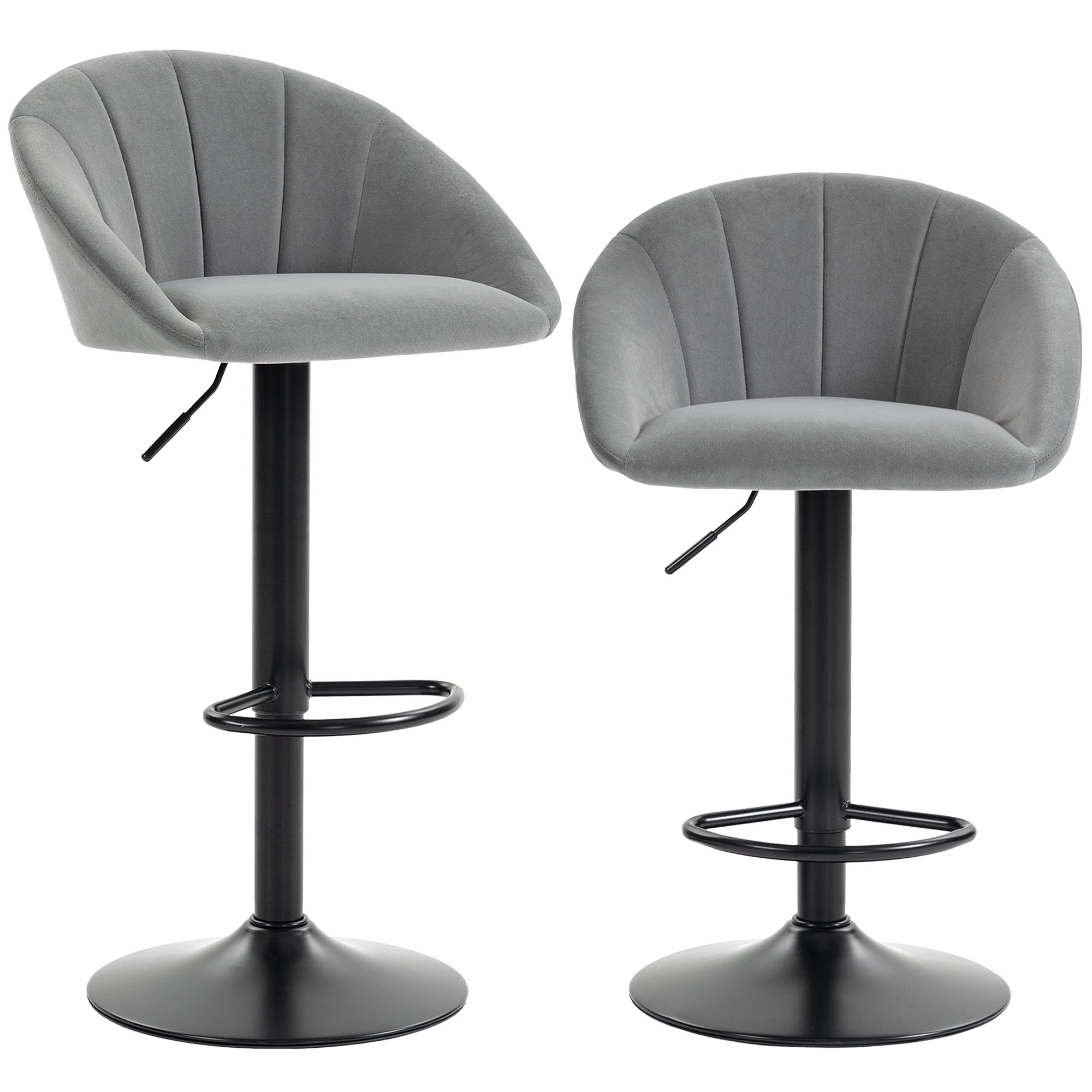 HOMCOM Set of 2 Swivel Bar Stools with Backrest and Footrest - Light Grey