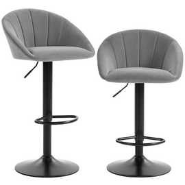 HOMCOM Set of 2 Swivel Bar Stools with Backrest and Footrest - Light Grey
