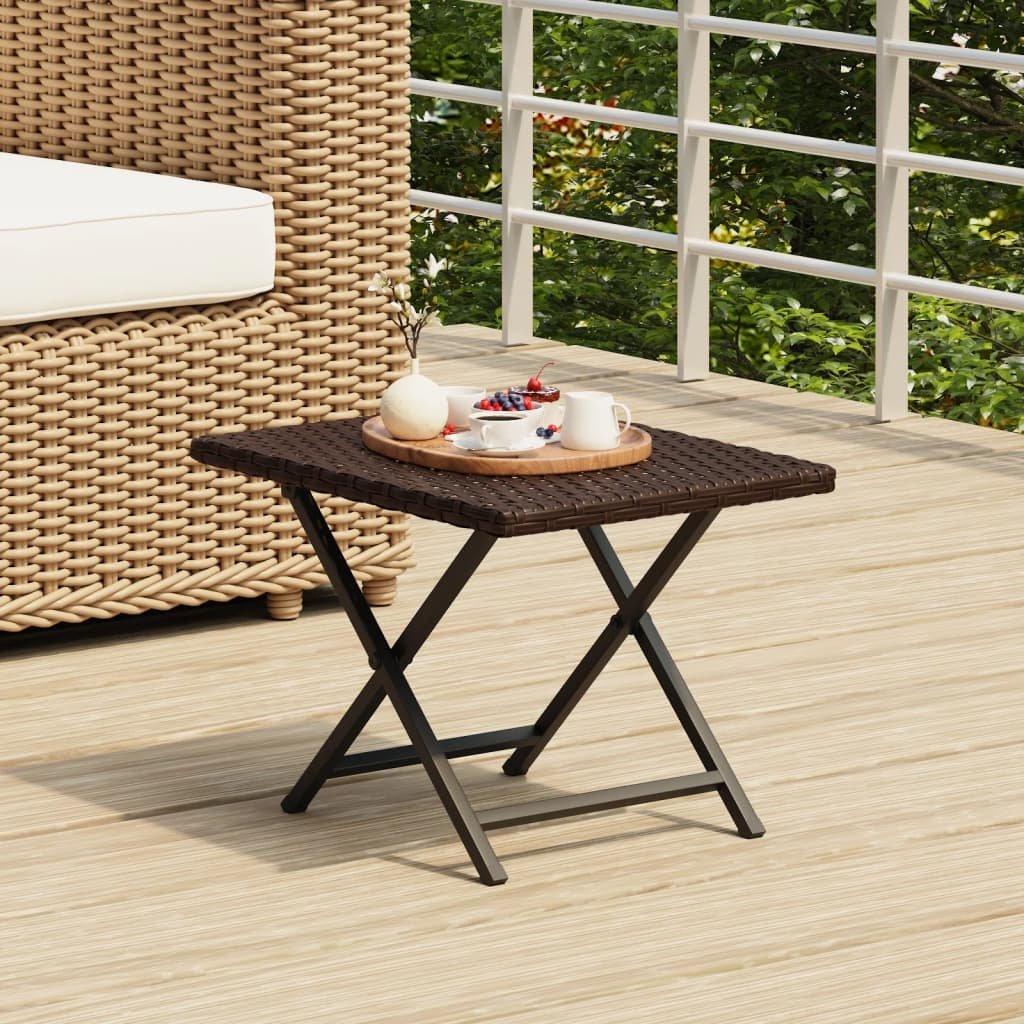 Walplus Poly Rattan Folding Table - Brown - 45 x 35 x 32 cm