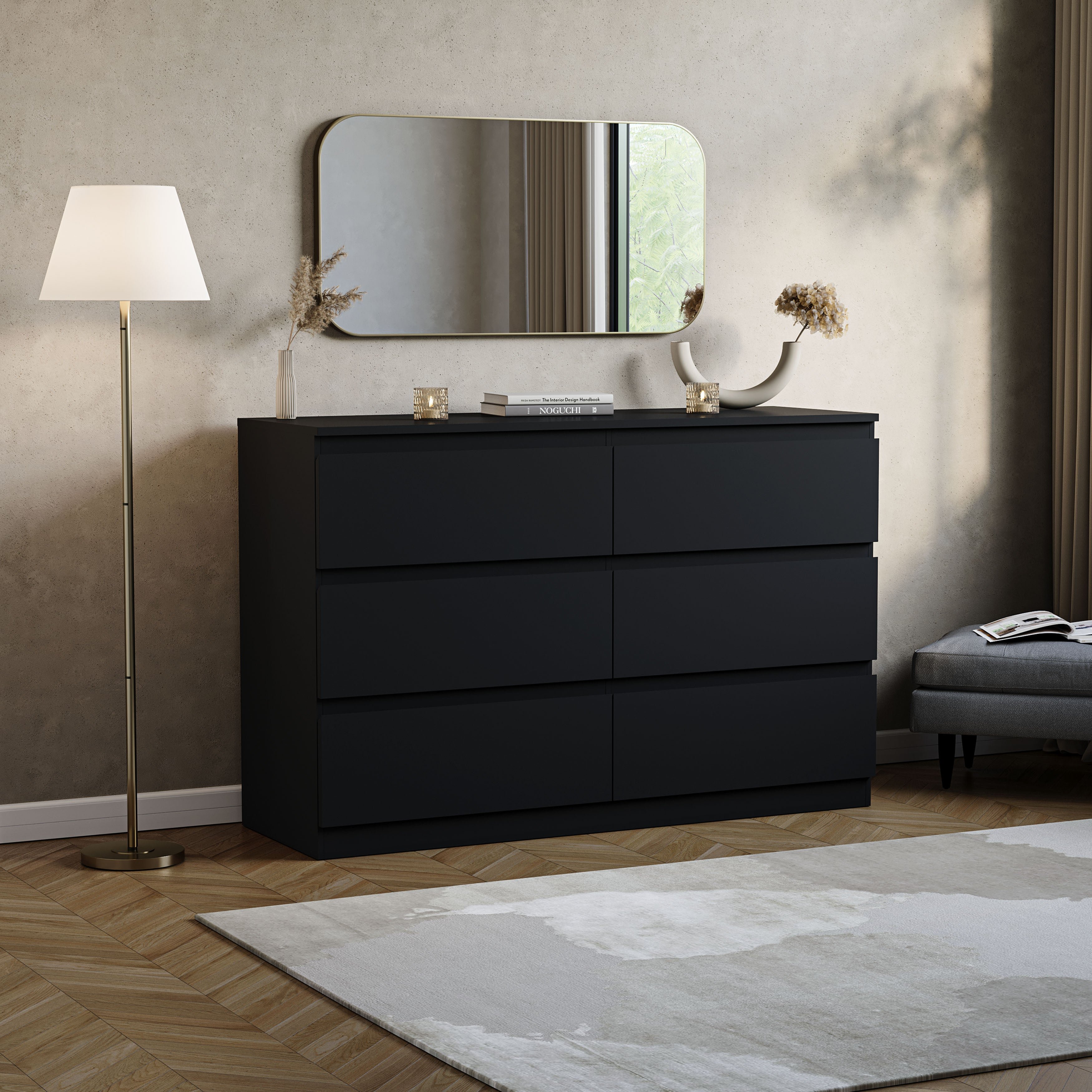 Vida Designs Denver 6 Drawer Chest - Black