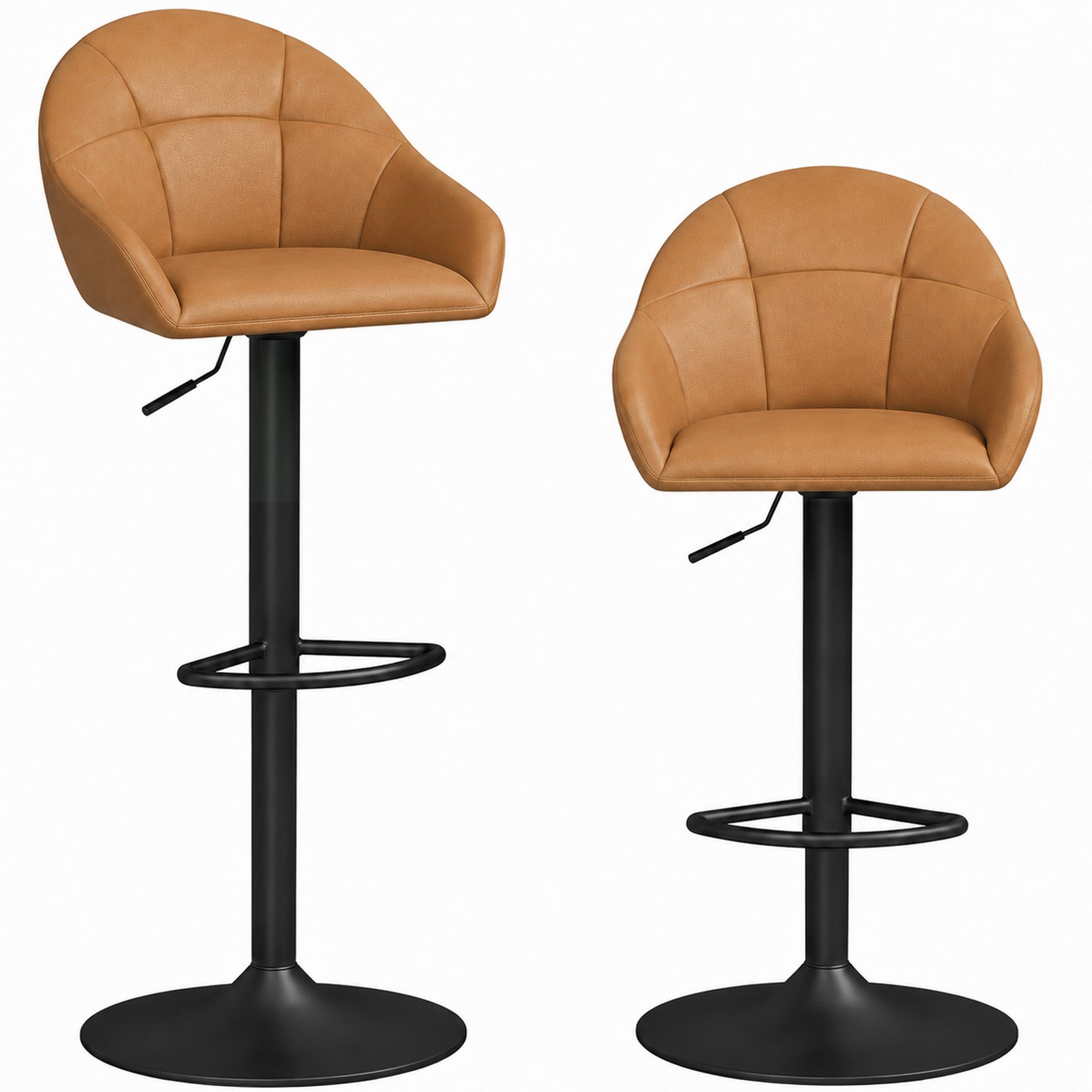 HOMCOM Set of 2 Breakfast Bar Stools with Backrest and Arm - Brown