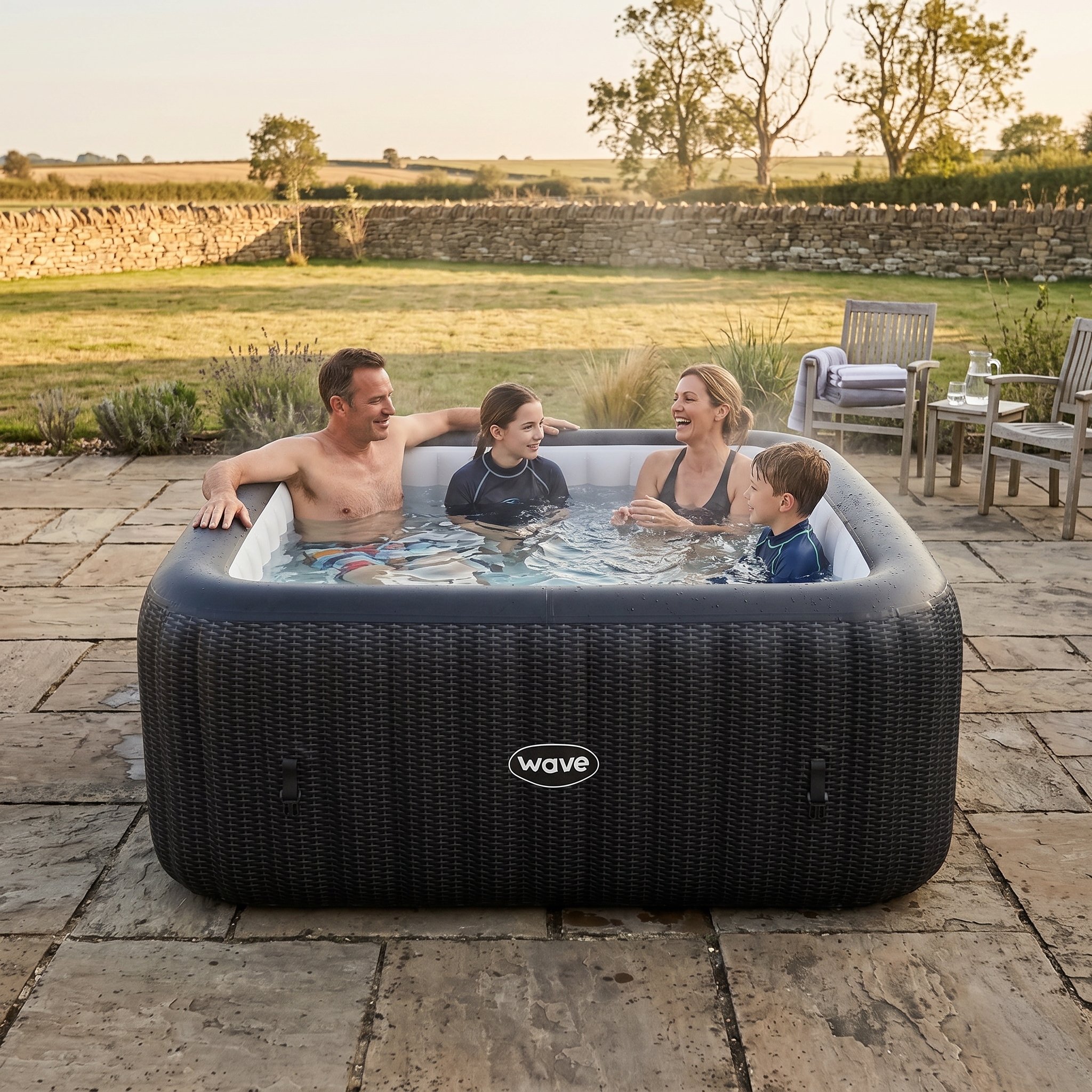 Wave Pacific 4-Person Square Inflatable Hot Tub - Slate Rattan
