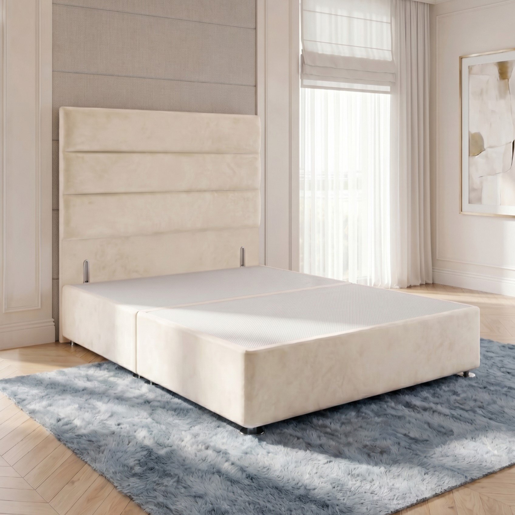 Somnior Regent Velvet Super King Divan Bed 54" Headboard - Ivory