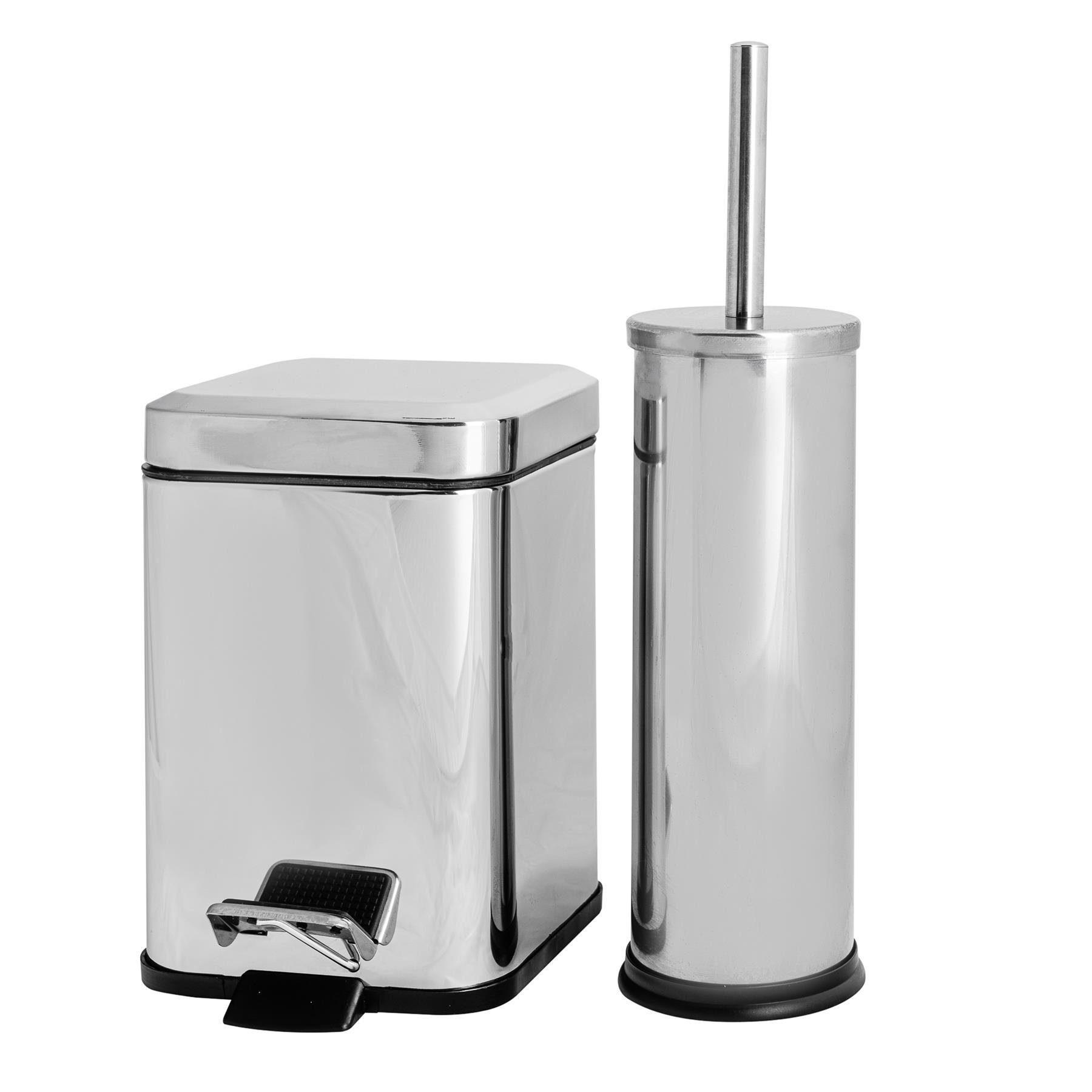 Harbour Housewares Mismatched Toilet Brush & Bin Set - Chrome