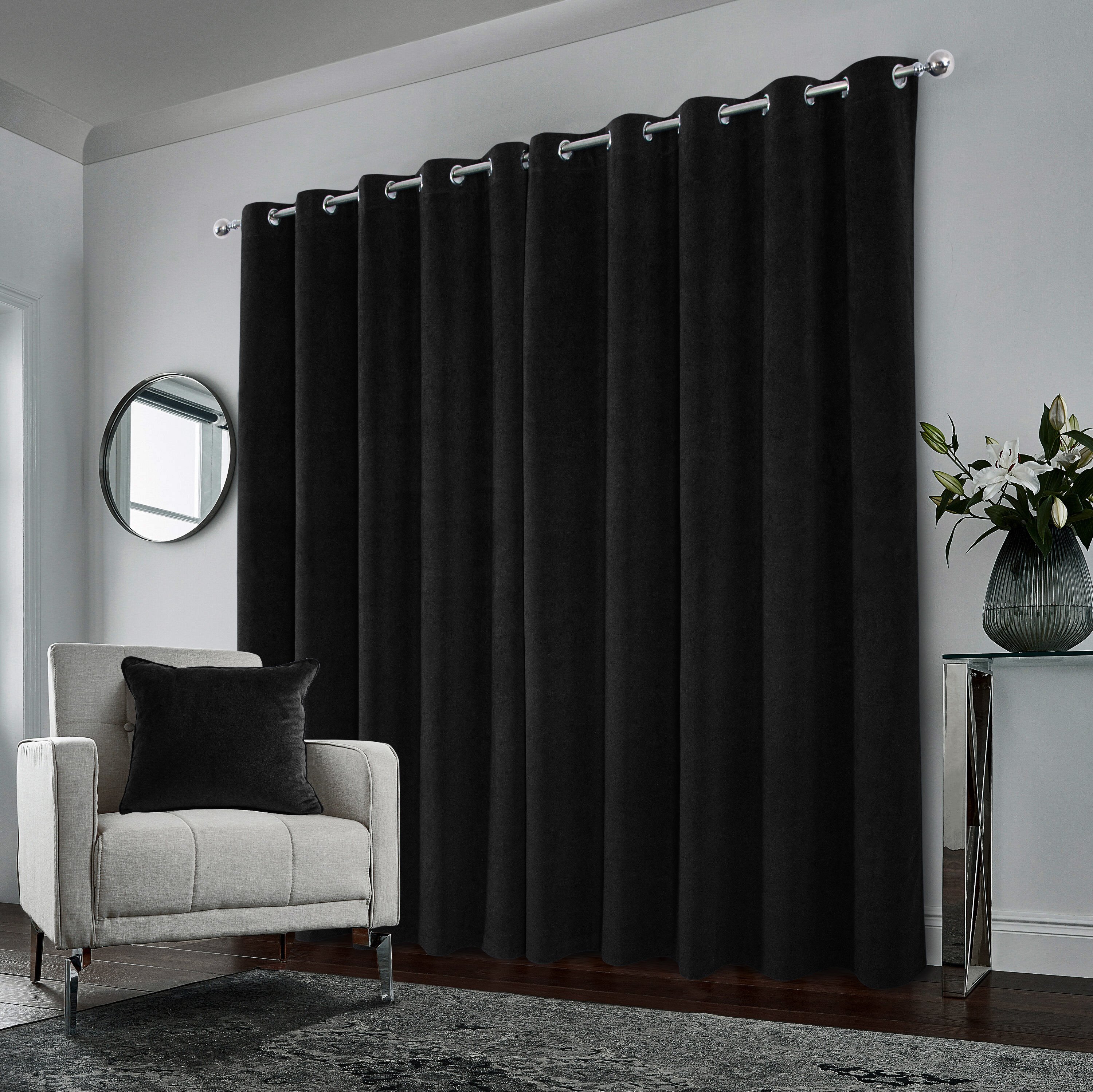Enhanced Living Belgravia Velvet Blackout Thermal Curtains - 168 x 229cm - Black