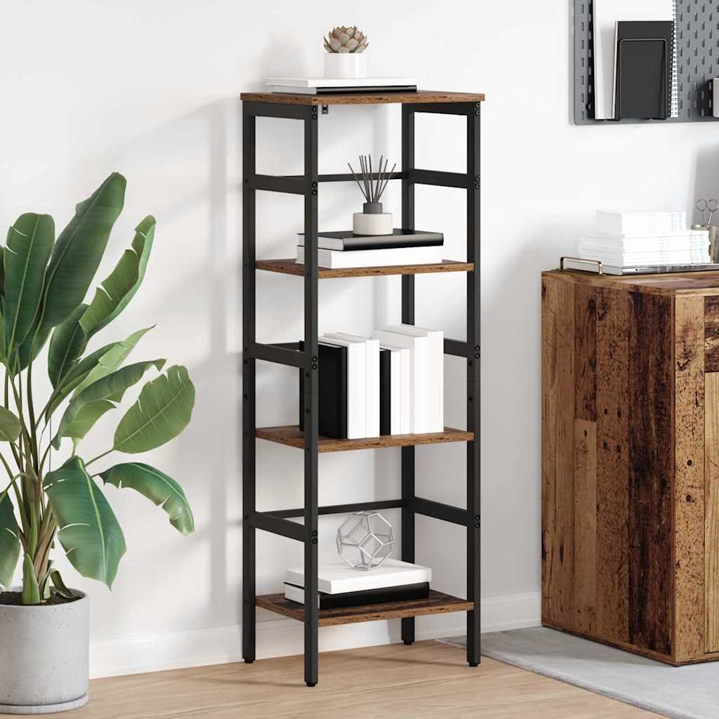 Walplus 3 Tier Steel Bookshelf - Dark Wood - 40 x 29.5 x 115 cm