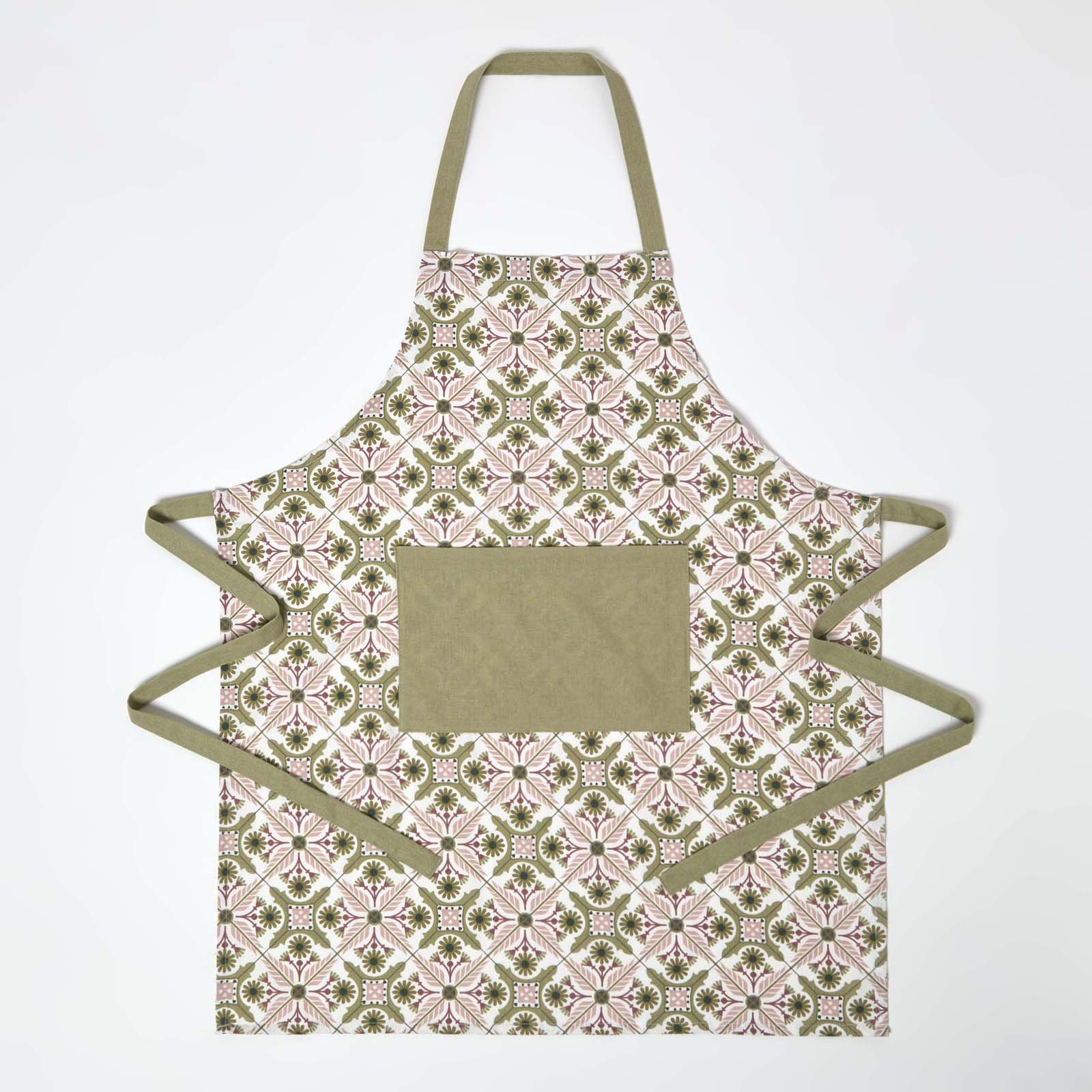 Homescapes Retro Cotton Apron - Pink and Green