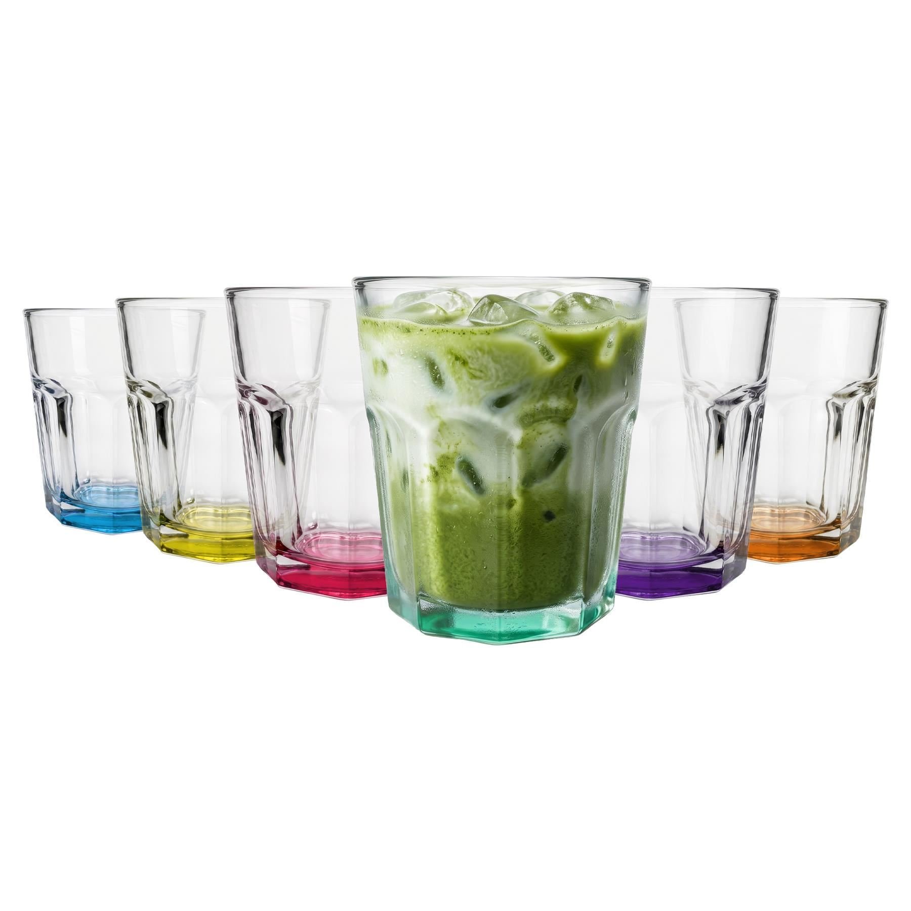 Argon Tableware Panelled Glass Tumblers with Coloured Base - 285ml - Pack of 6