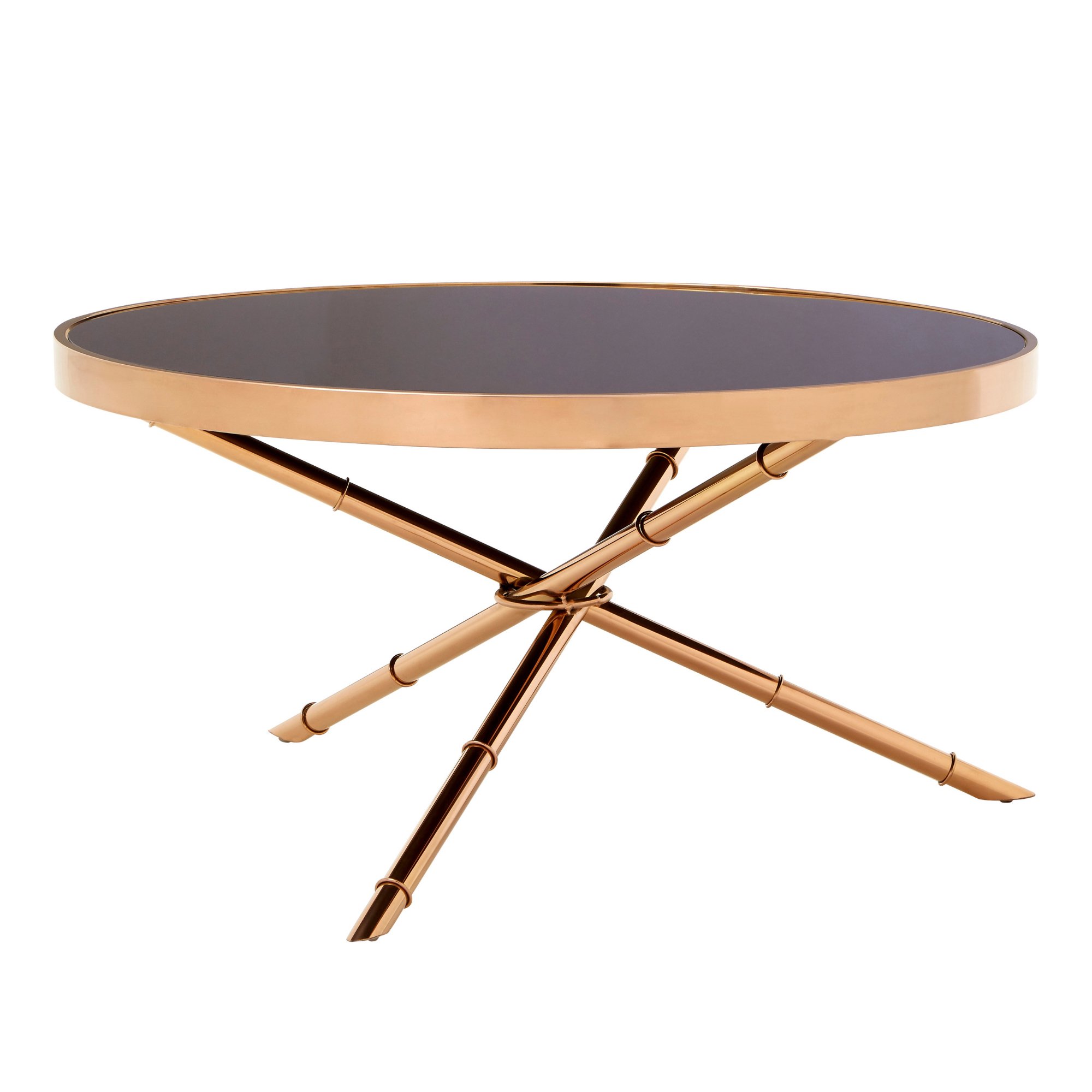Orsina Alvaro Round Glass Coffee Table - Rose Gold And Black