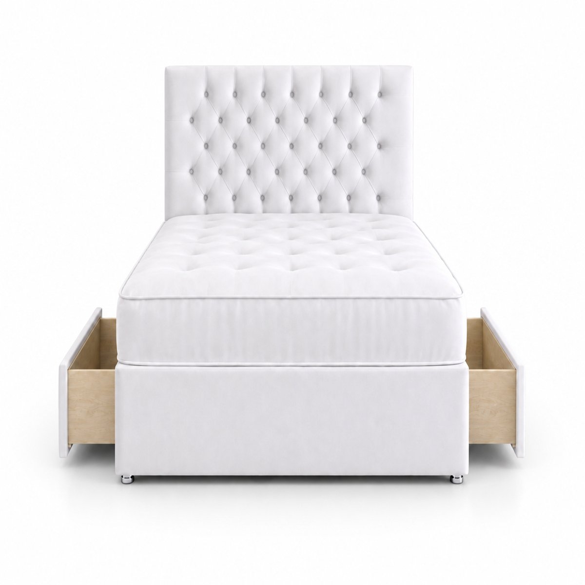 Comfy Deluxe 4ft6 Double      2 Drawer Velvet  Divan Bed Set - White