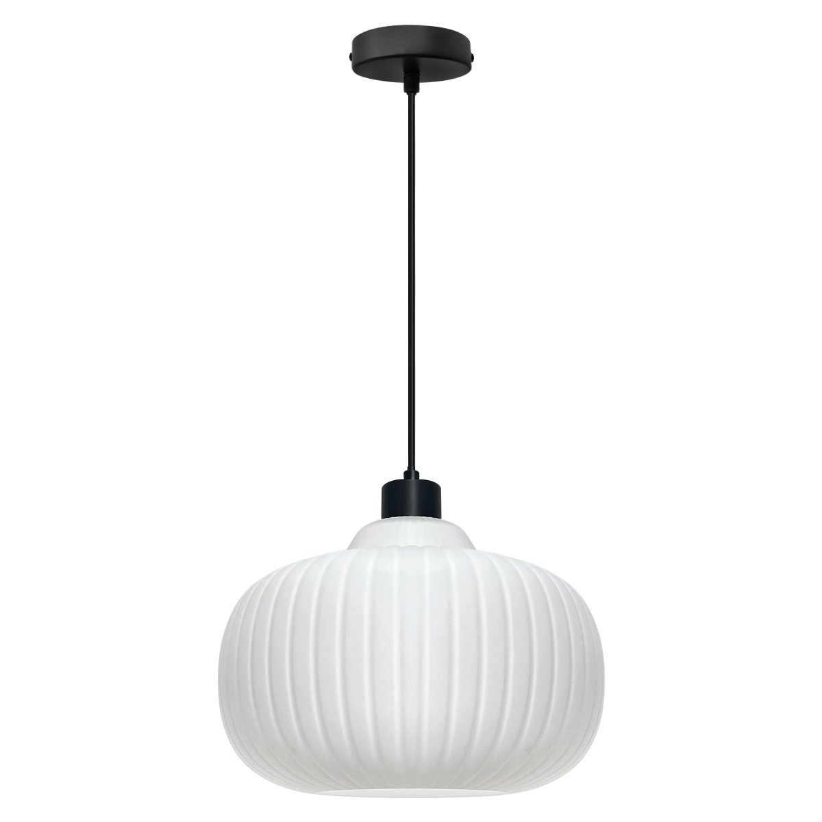 Energy Light Bulbs Oval Globe Opal Ribbed Glass Ceiling Pendant Light - Black