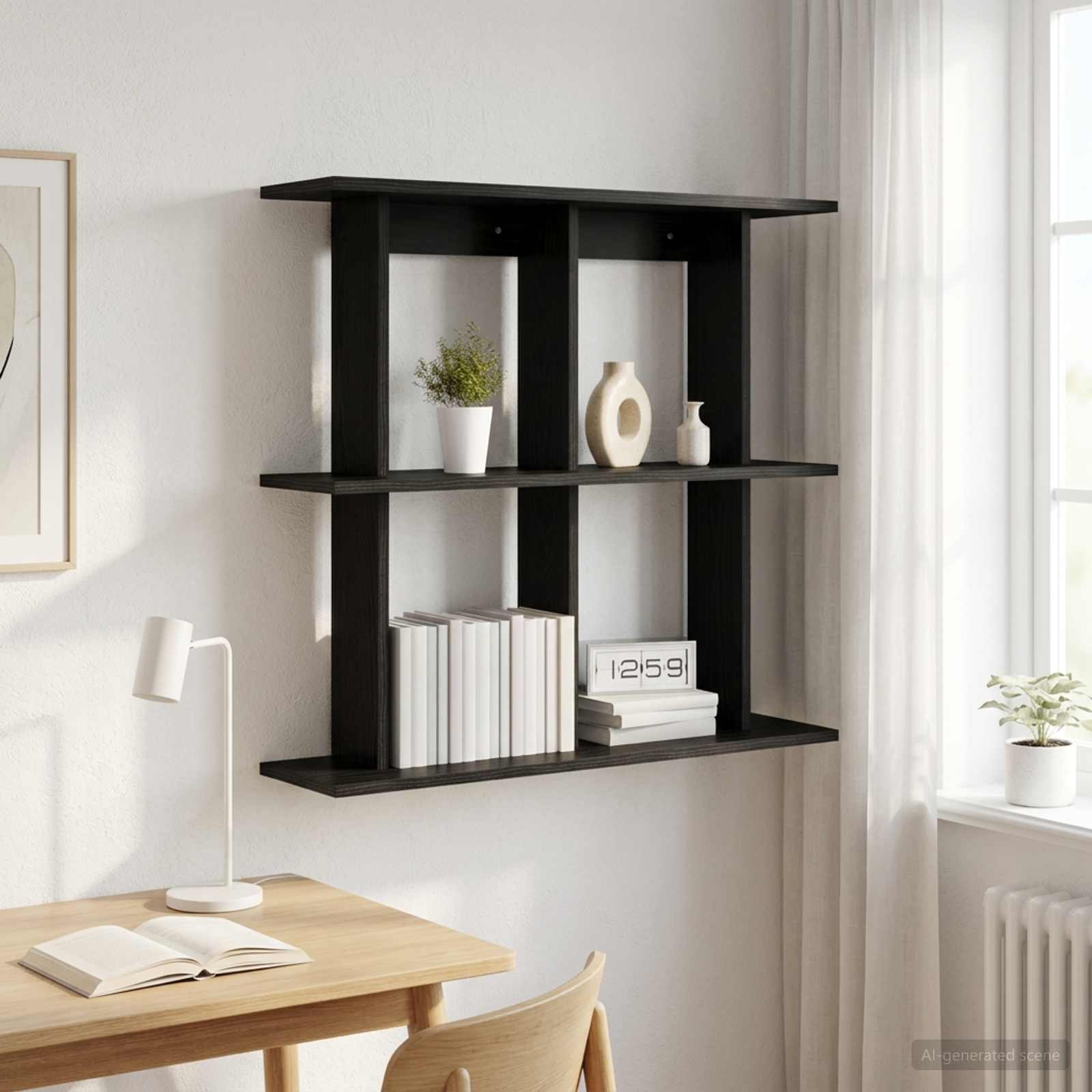 Walplus Engineered Wood Wall Shelf - Dark Oak - 100 x 20 x 75 cm
