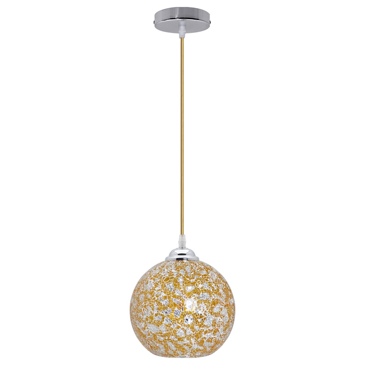 Energy Light Bulbs Globe Crackle Mosaic Glass Ceiling Pendant Light - Yellow