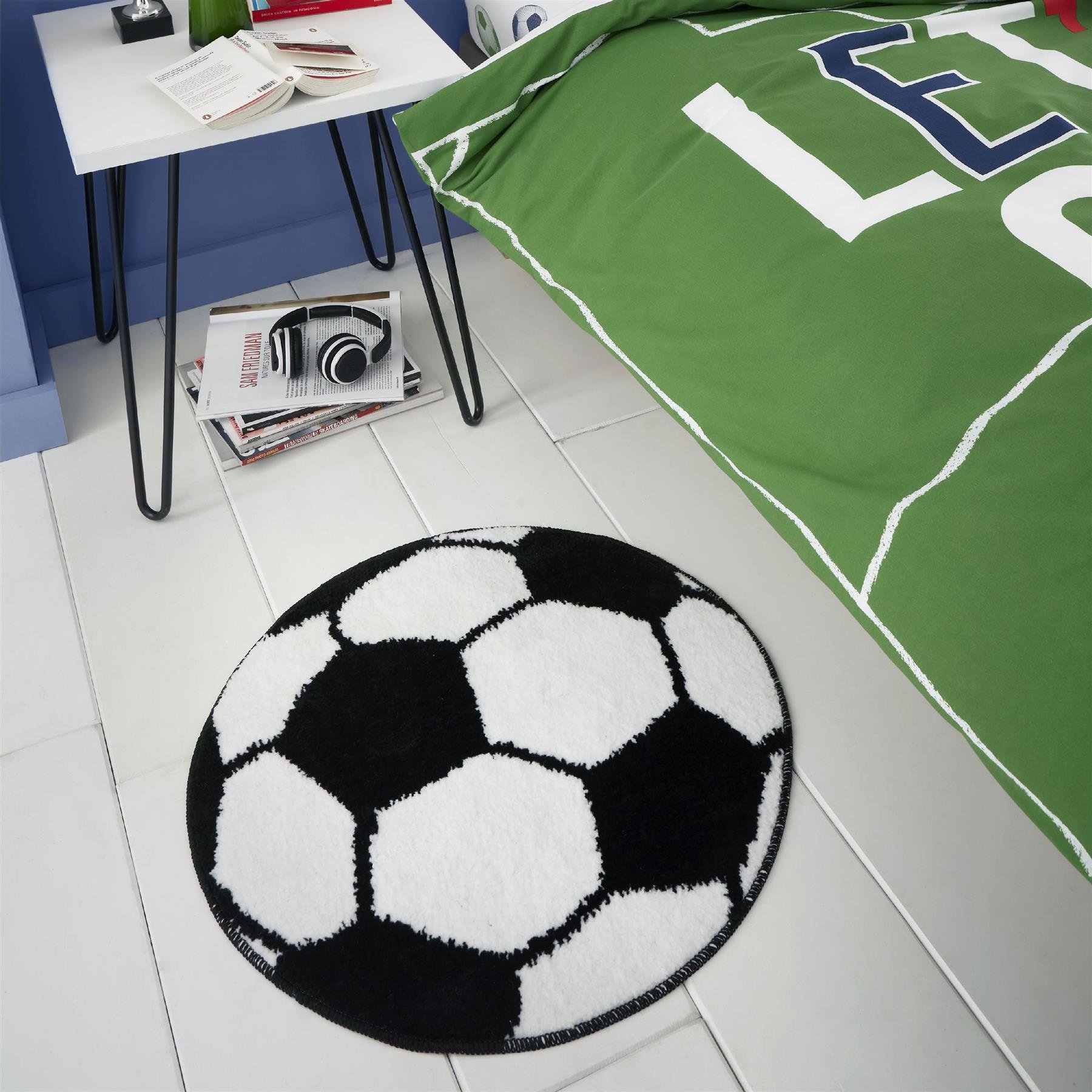 Catherine Lansfield It's A Goal Football Shaped Rug - 60 x 60cm - Black & White