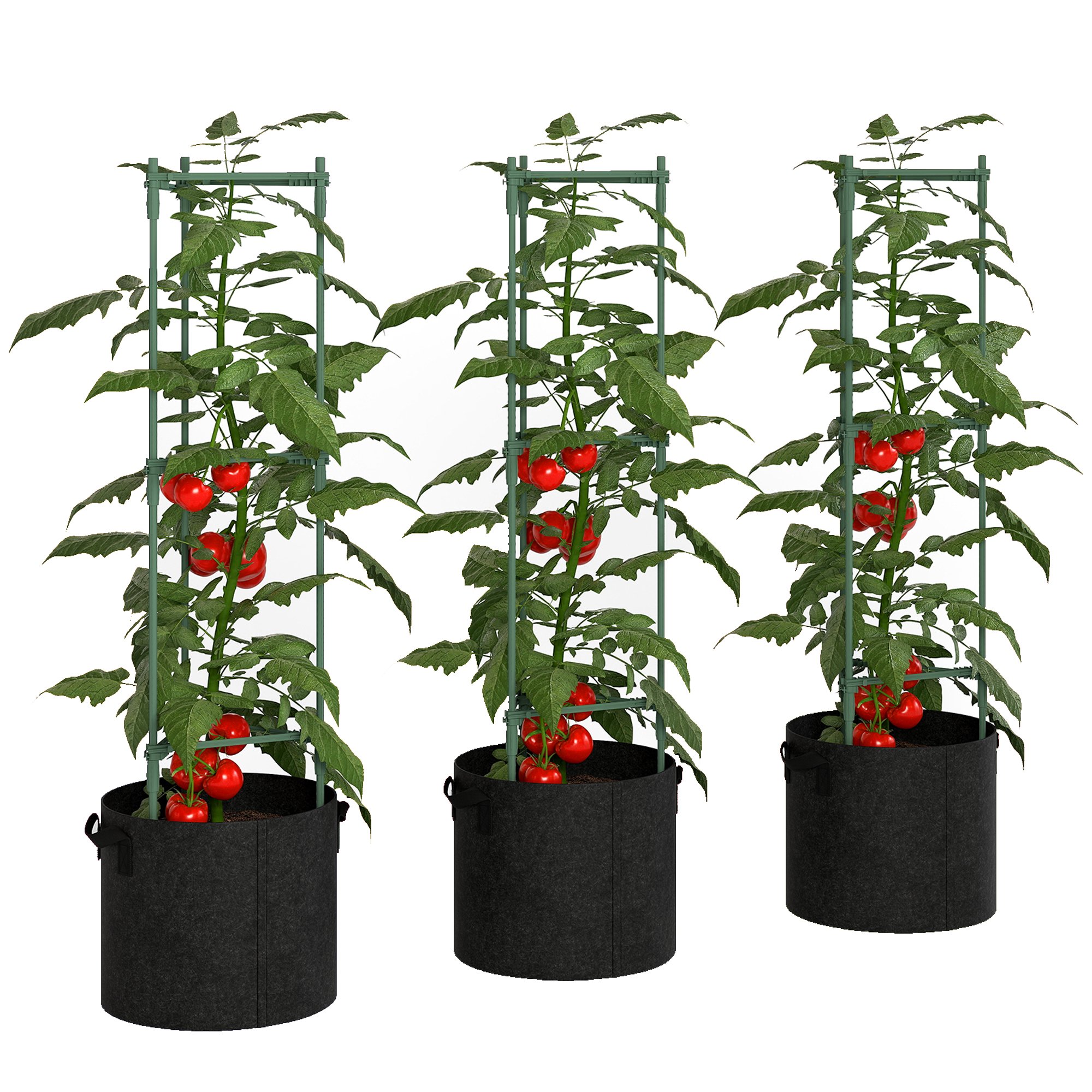 Outsunny Adjustable Plant Trellis Cages with Grow Bags – Green
