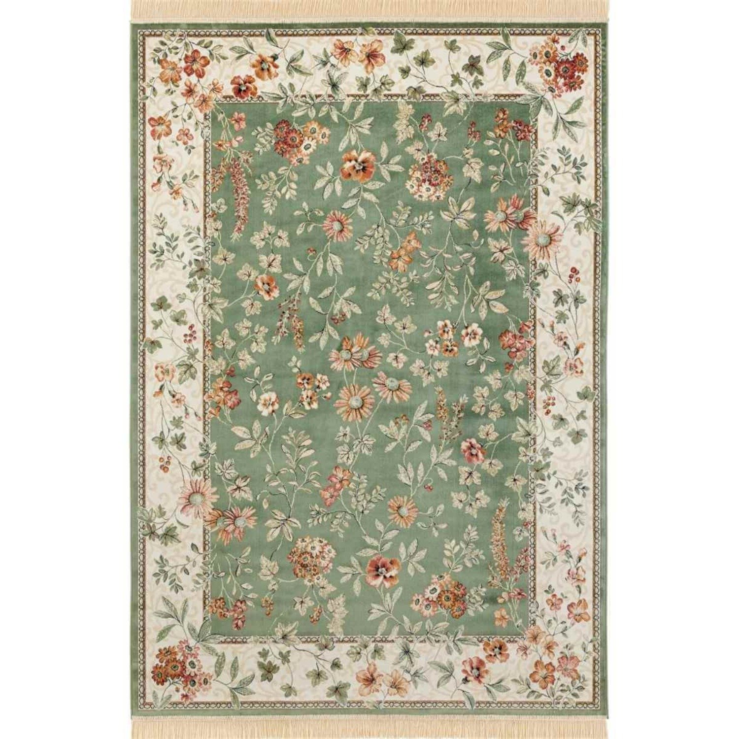 Hanse Home Green Oriental Velvet Floral Vintage Fringed Rug - 95 x 140cm