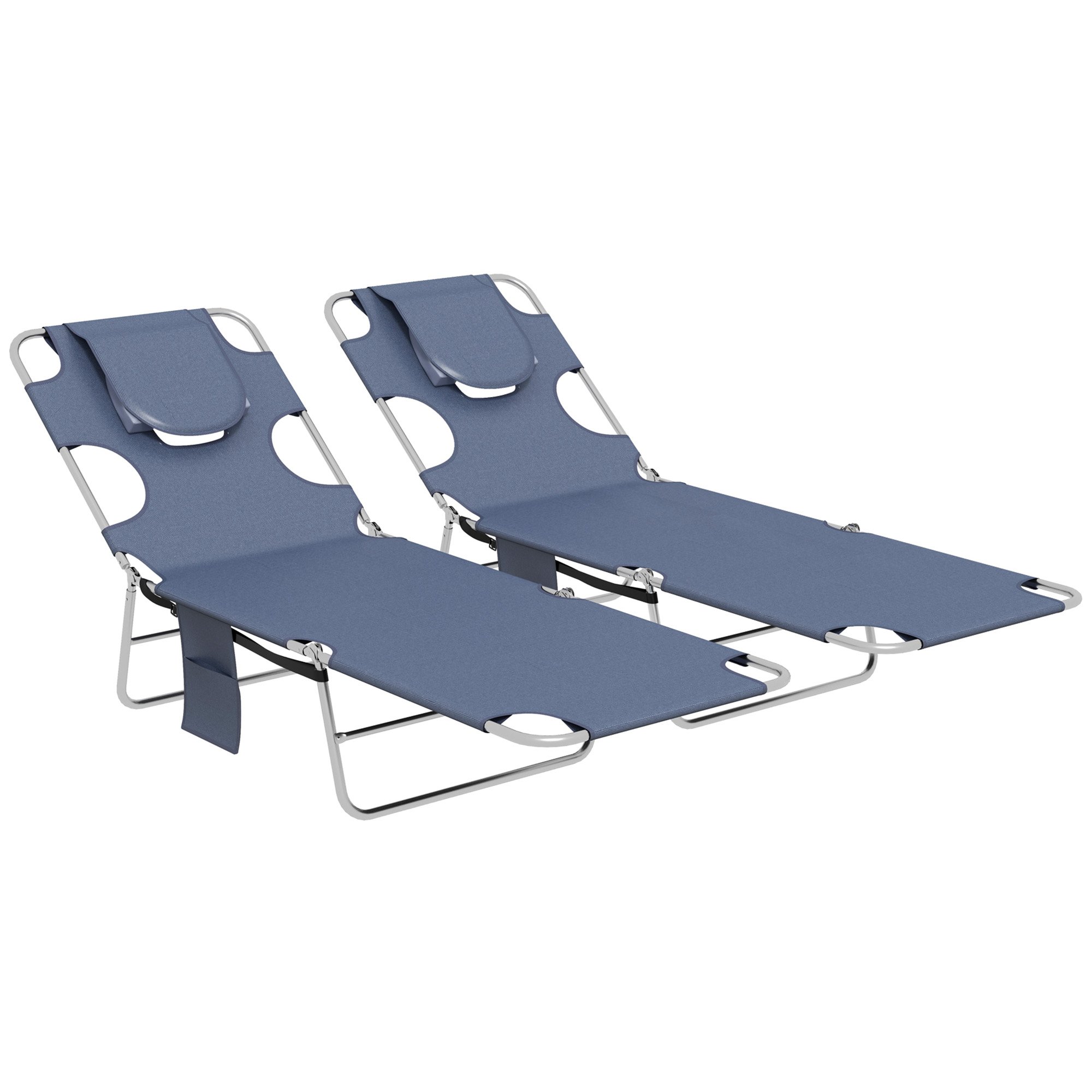 Outsunny Set of 2 Foldable 5 Level Adjustable Sun Loungers – Grey