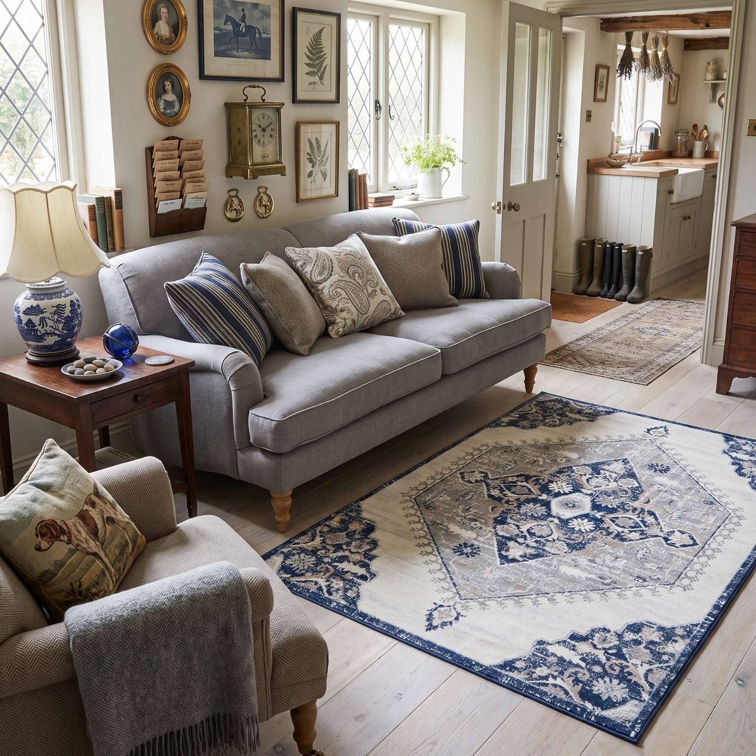 The Rugs Navy and Cream Montana Traditional Rug - 80 x 150cm