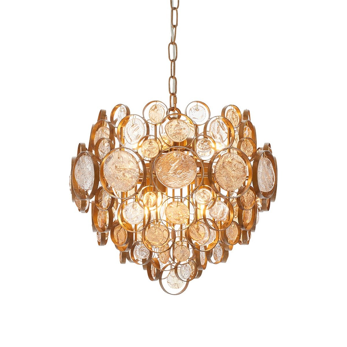 Loops Direct Steel and Glass Multi Arm Chandelier - Antique Gold