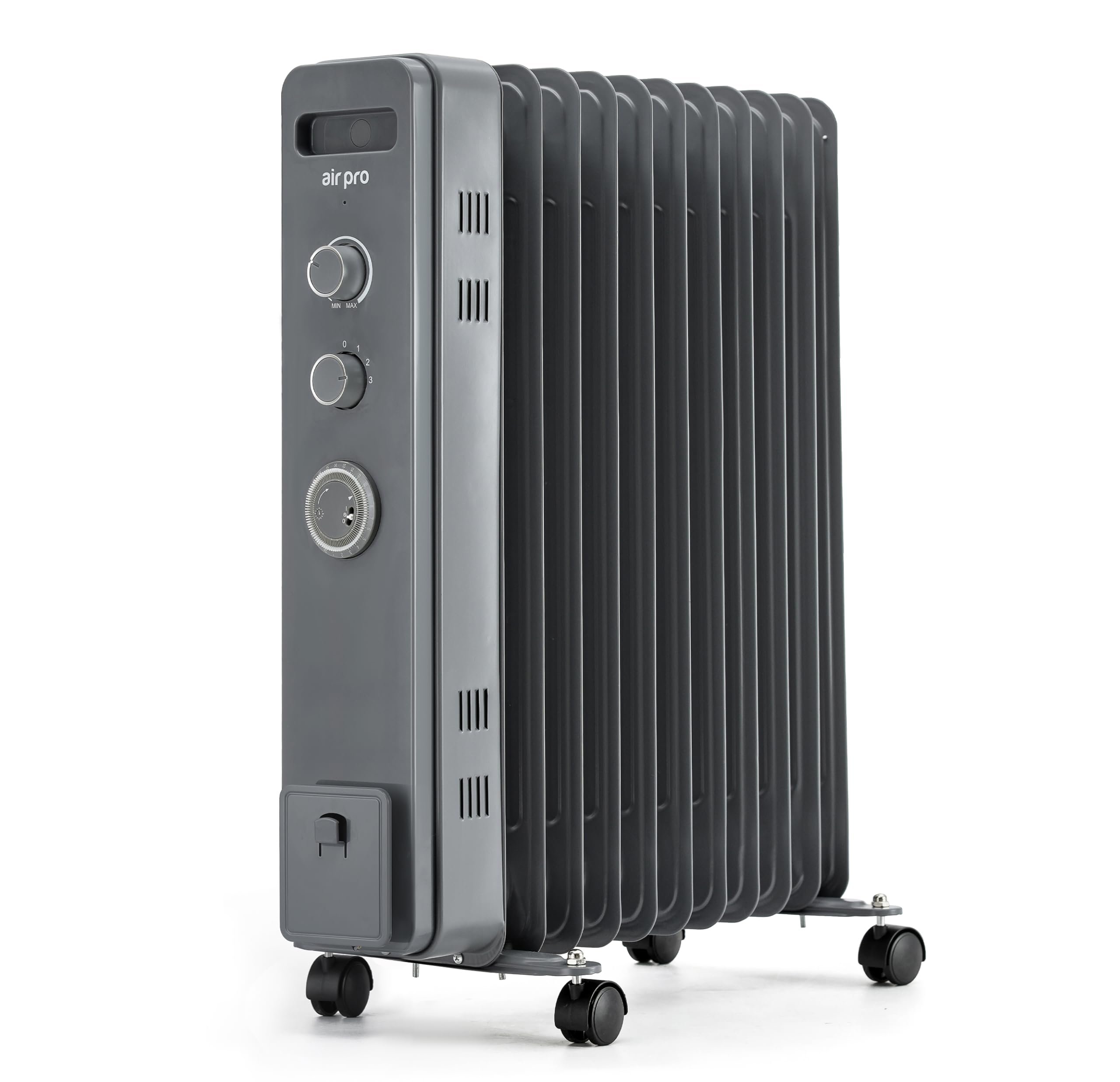 Air Pro Oil Filled 11 Fin Portable Electric Radiator Heater 2500W - Grey