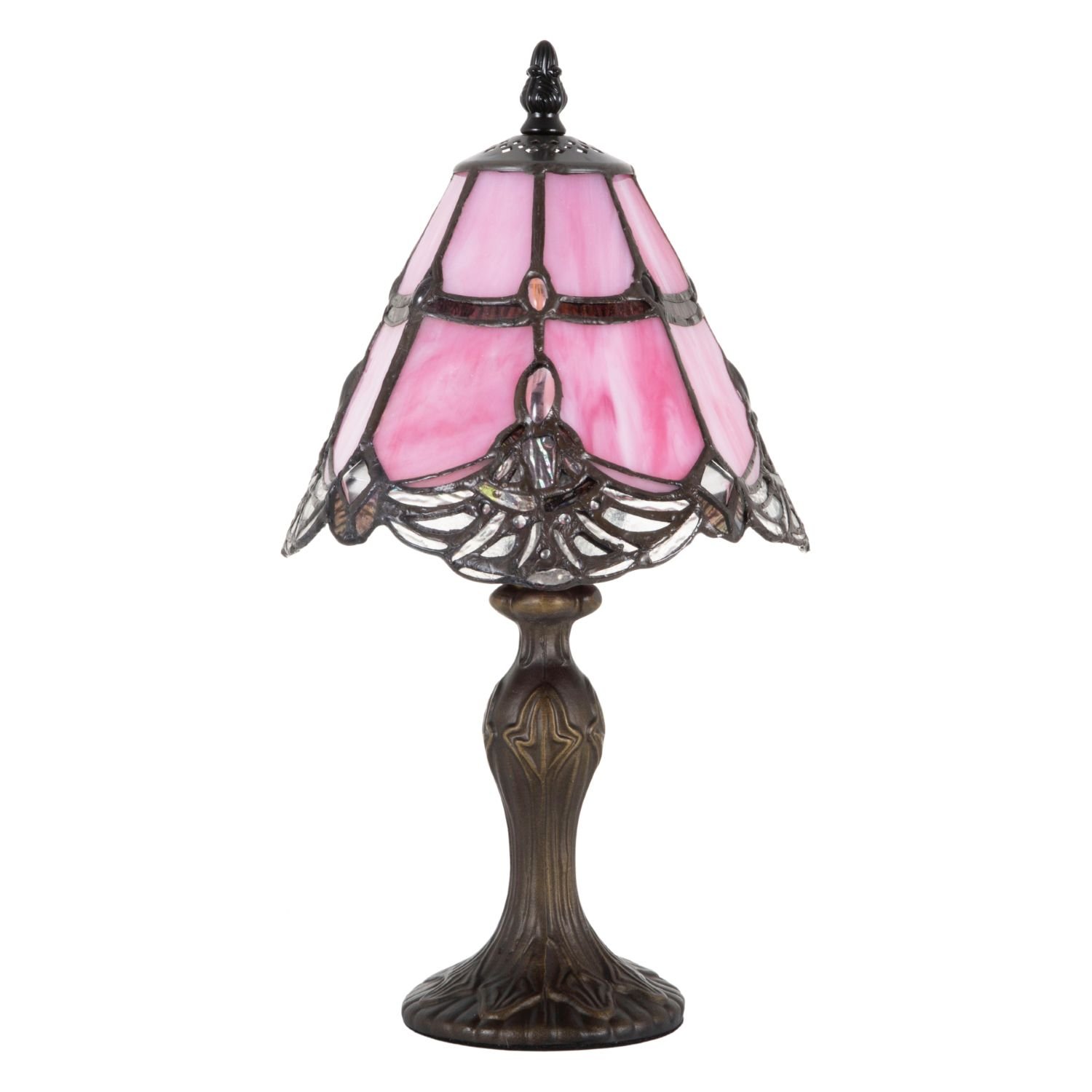 Happy Homewares Quirky and Petite Pink Stained Glass Tiffany Table Lamp - 19cm