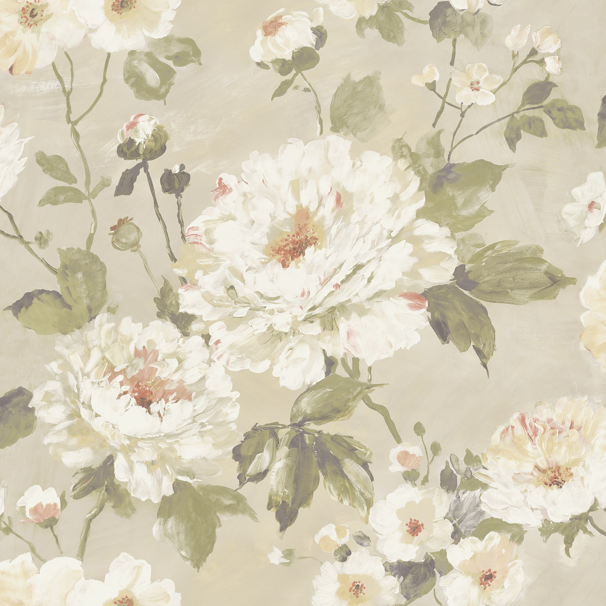 Grandeco Beatrice Painted Floral Textured Wallpaper -  Neutral