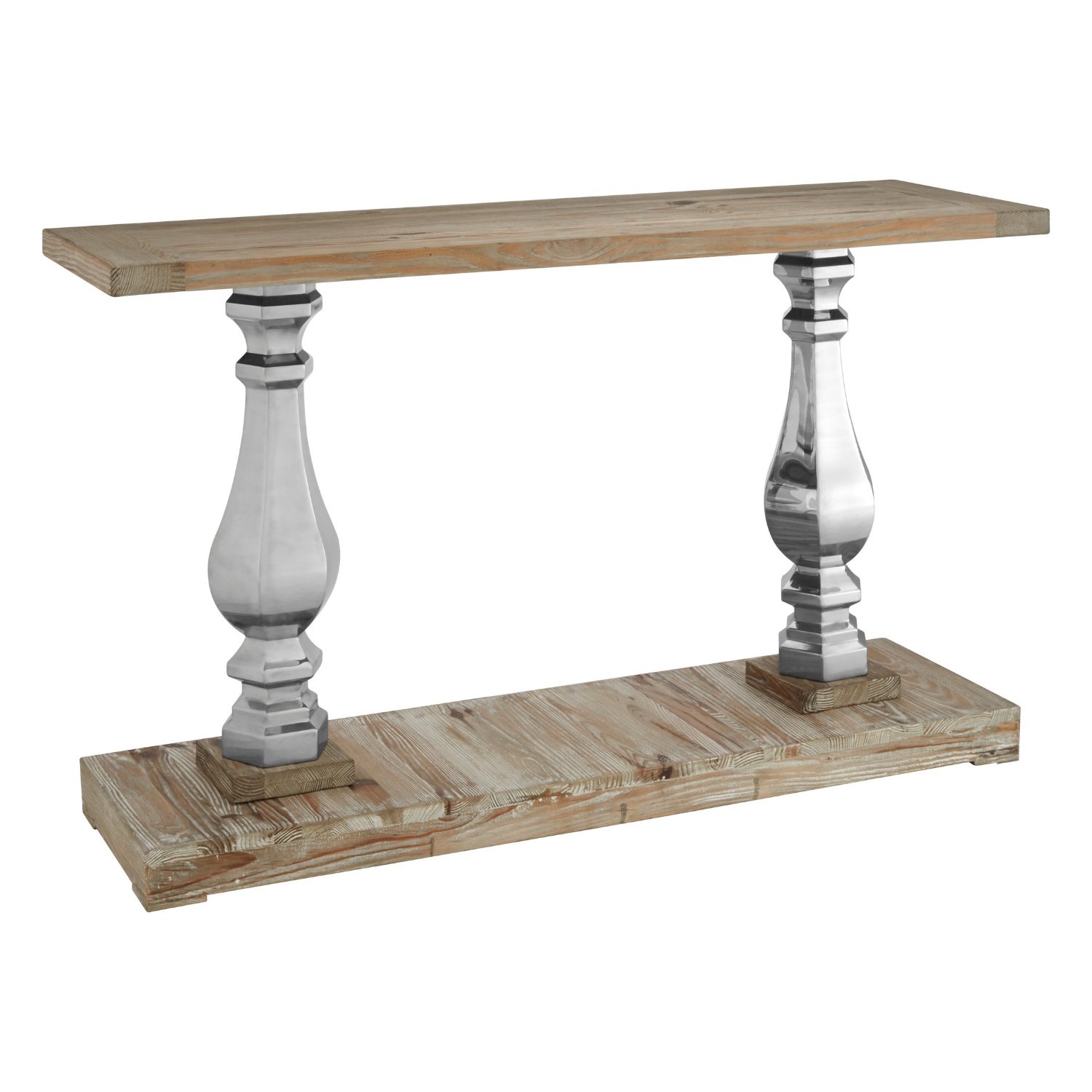 Orsina Richmond Pine Wood Console Table – White Wash & Silver