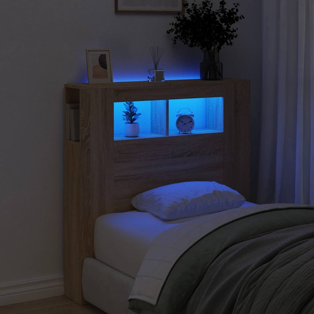 Walplus Engineered Wood LED Headboard - Light Oak - 100 x 18.5 x 103.5 cm