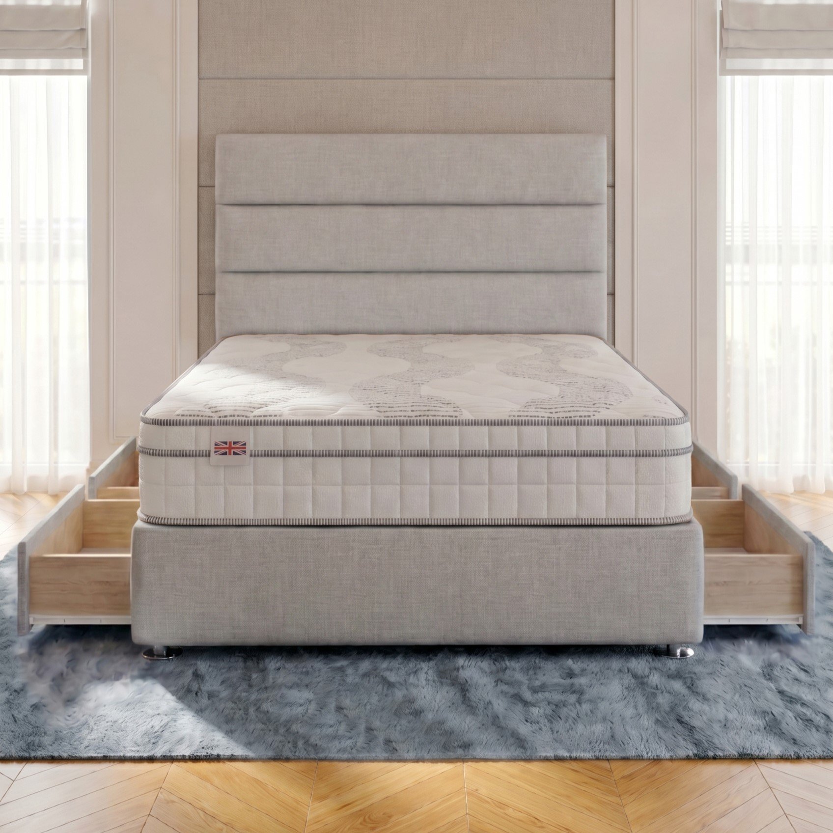 Somnior Regent Linen Small Double 4 Drawer Mattress Divan Bed Set - Light Grey