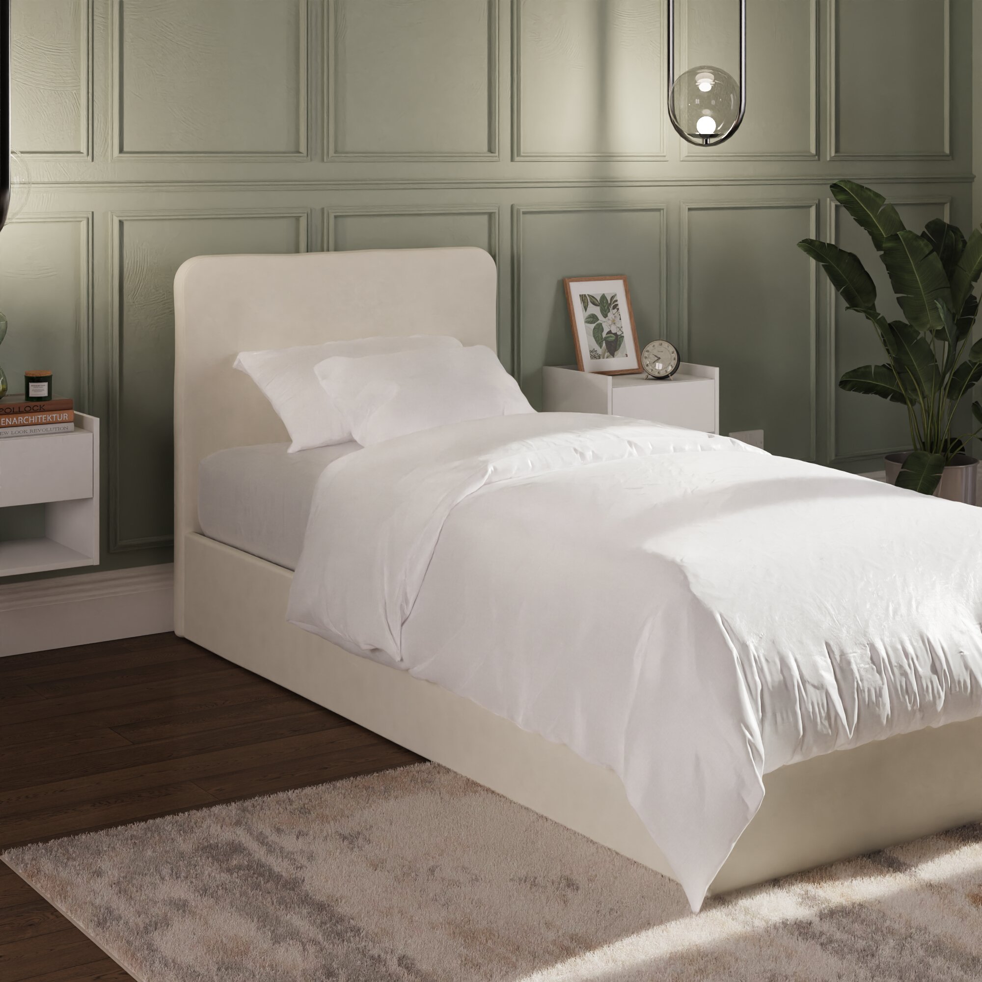 GFW Chiswick Single Velvet Side Lift Ottoman Bed - Natural