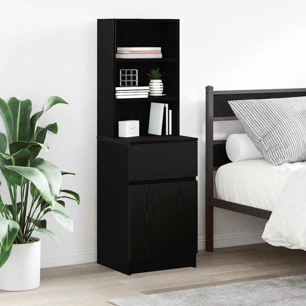 Walplus Engineered Wood Bedside Cabinet - Black - 39 x 35 x 125 cm