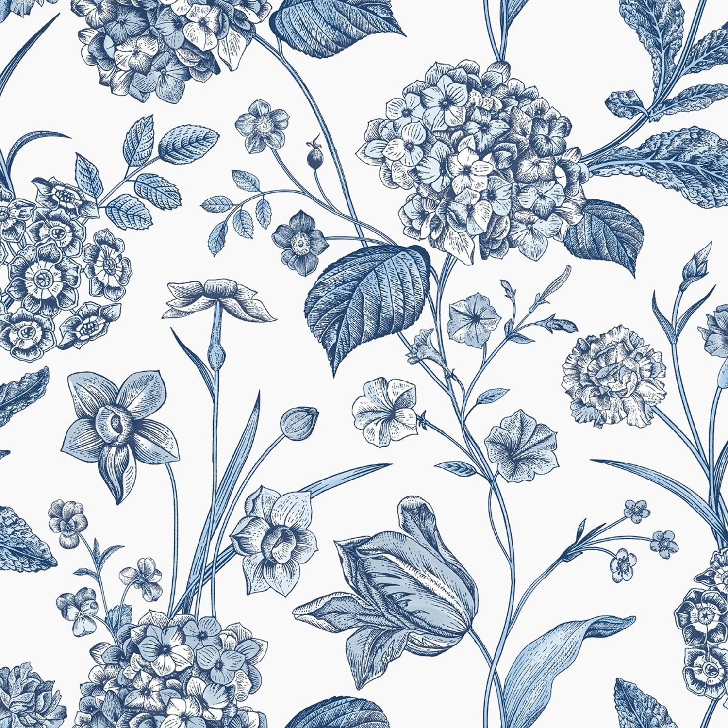 Rasch Amelie Hydrangea Wallpaper - Blue & White