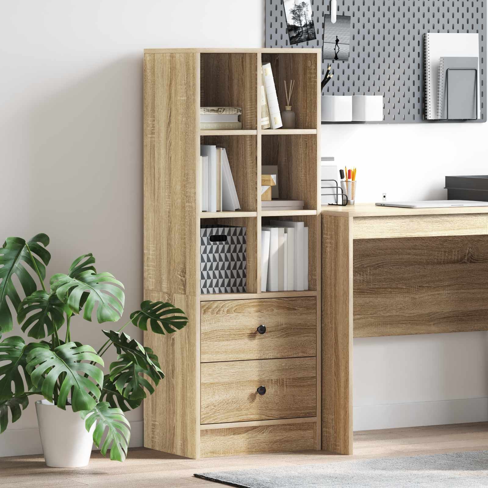 Walplus Highboard - Light Oak - 45.5 x 34 x 127 cm