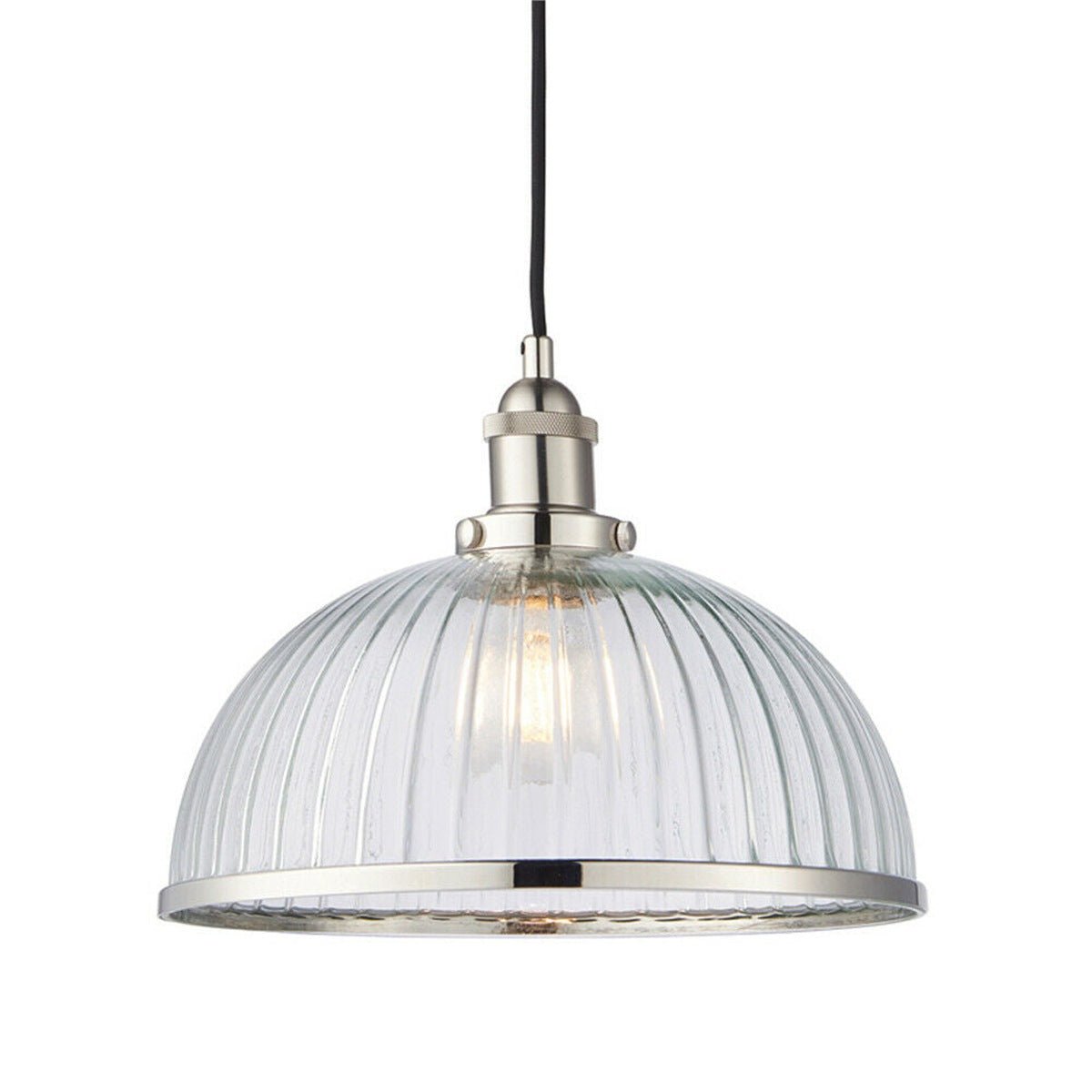 Loops Direct 30.2cm Diameter Steel and Glass Pendant Light - Bright Nickel