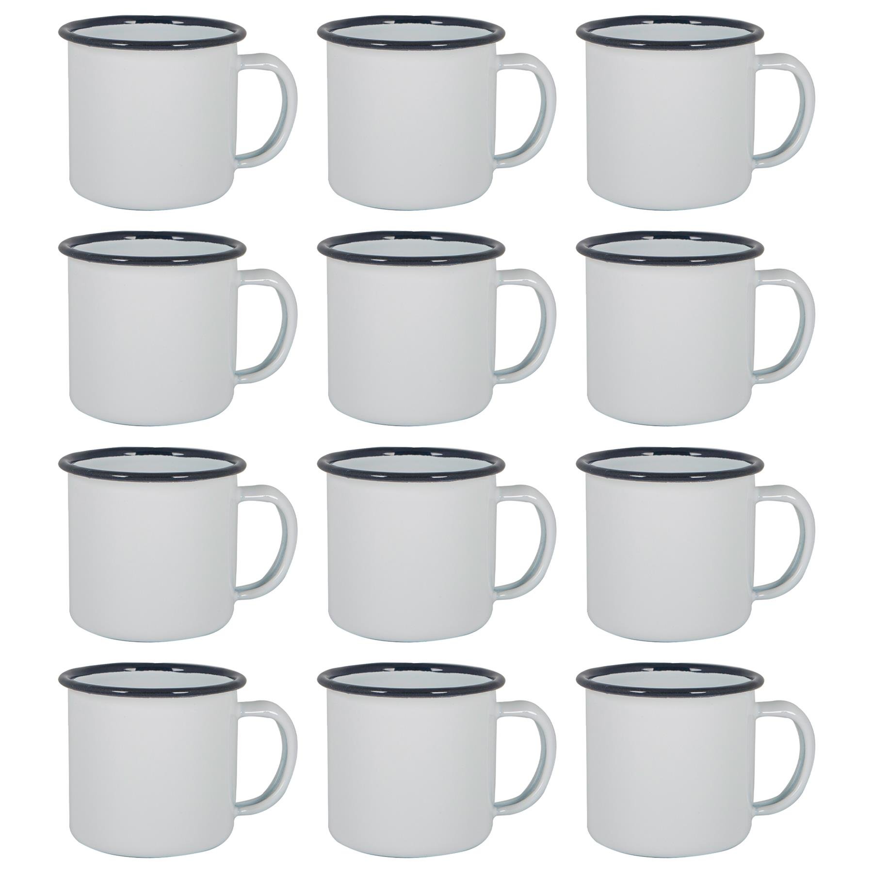 Argon Tableware White Enamel Espresso Cups - 130ml - Navy - Pack of 12