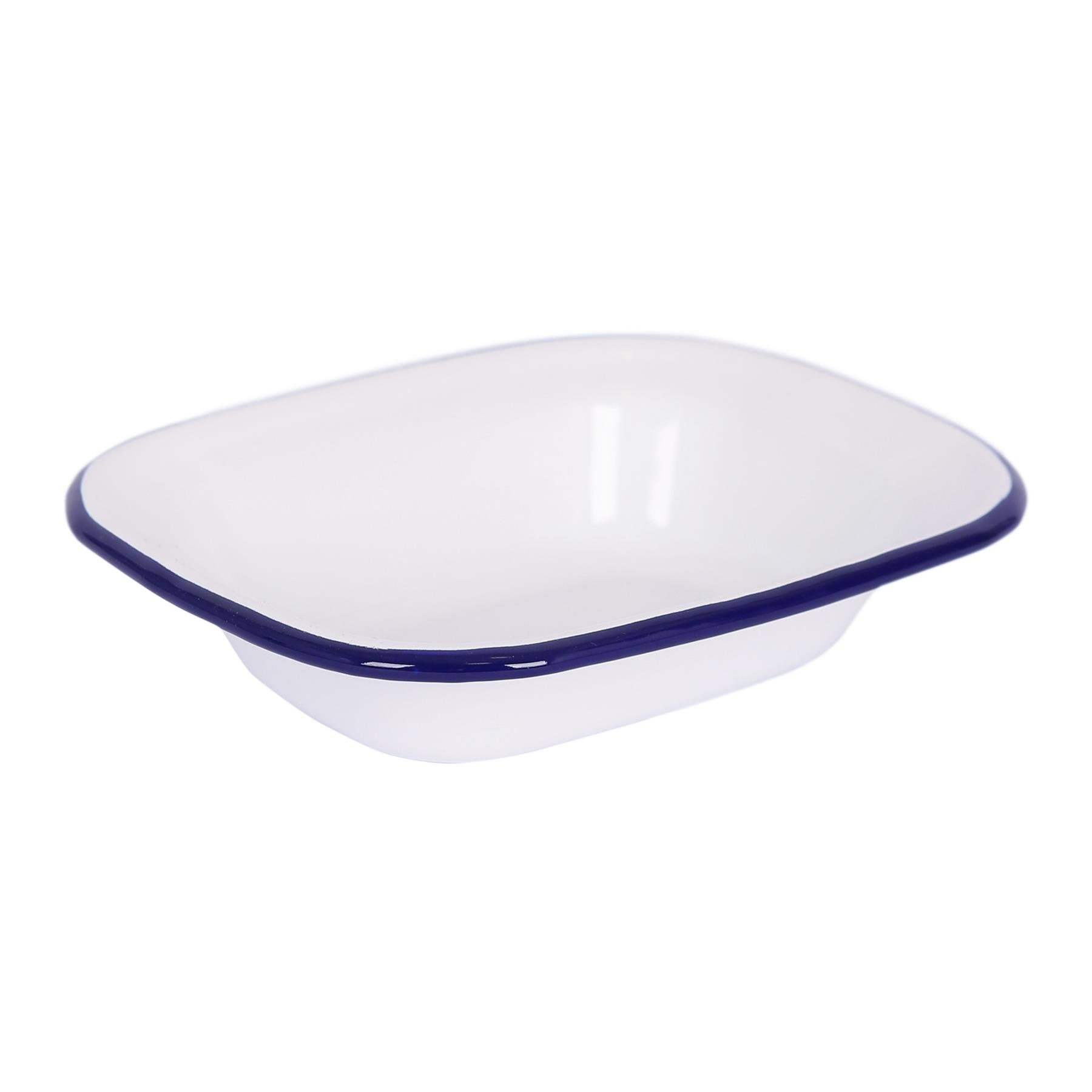 Argon Tableware White Enamel Pie Dish - Blue - 18 x 13.5cm