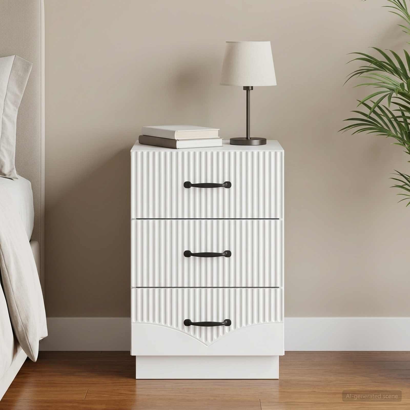 Walplus Engineered Wood Bedside Cabinet - White - 43 x 41 x 63.5 cm
